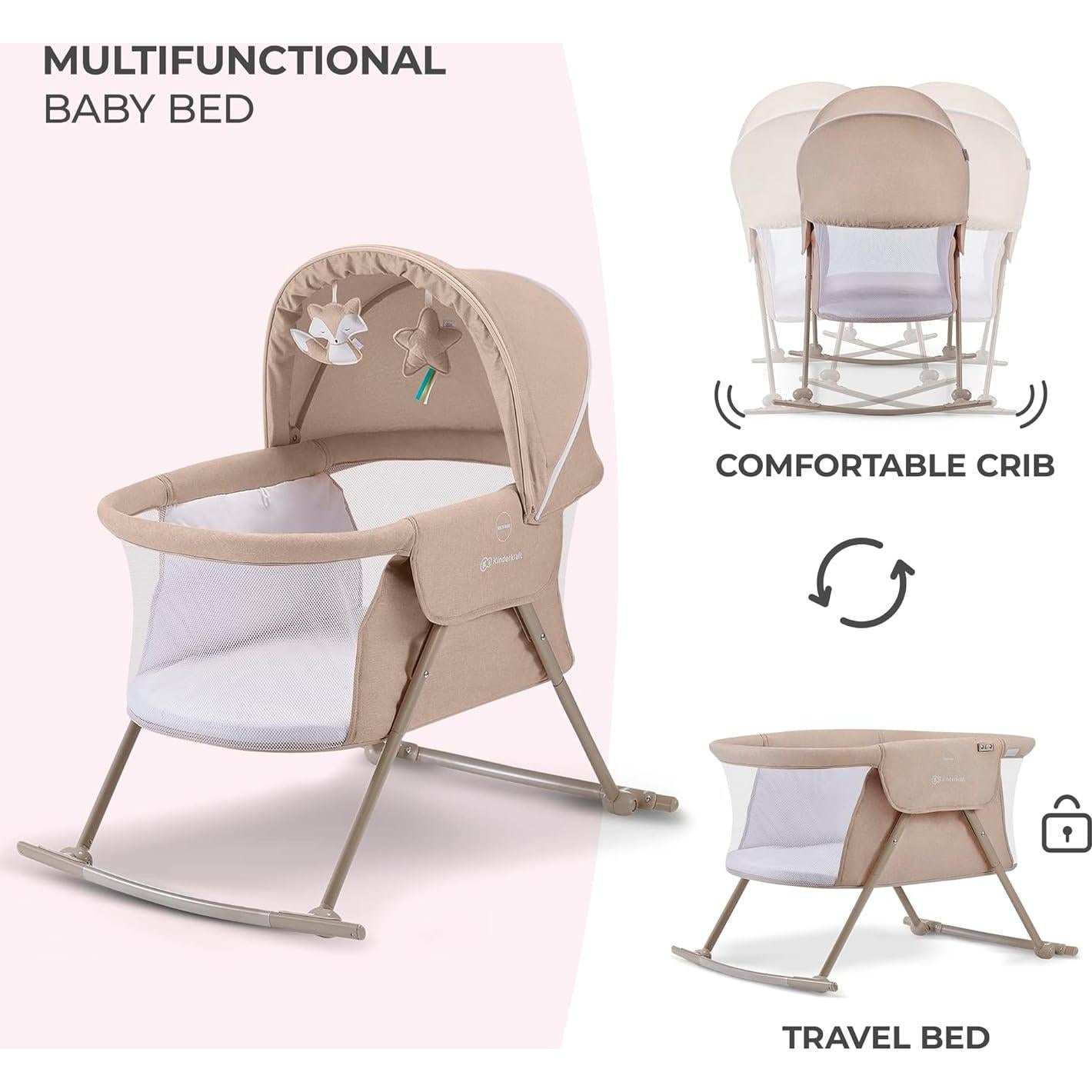 Cuna de viaje Kinderkraft LOVI plegable con mosquitera beige