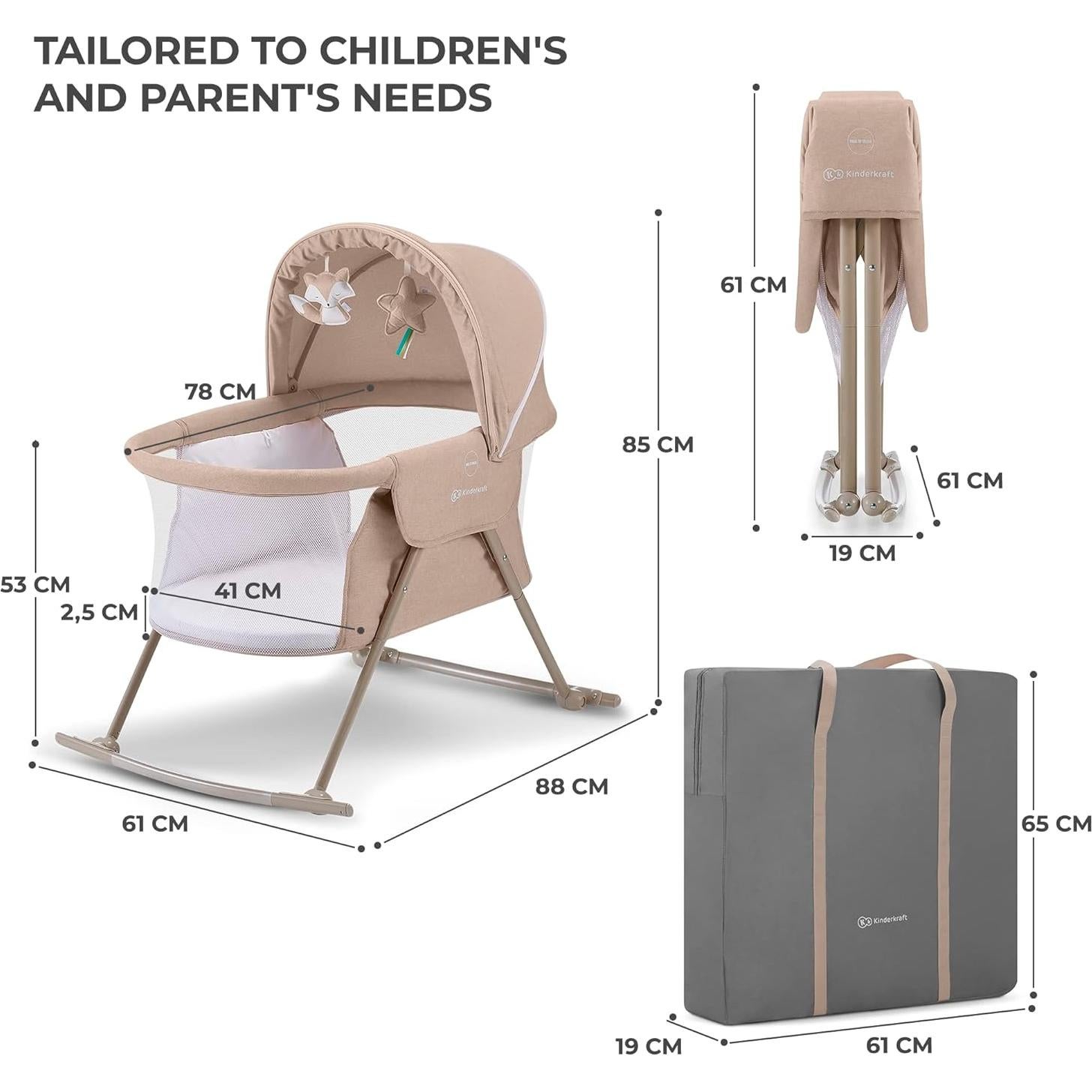 Cuna de viaje Kinderkraft LOVI plegable con mosquitera beige