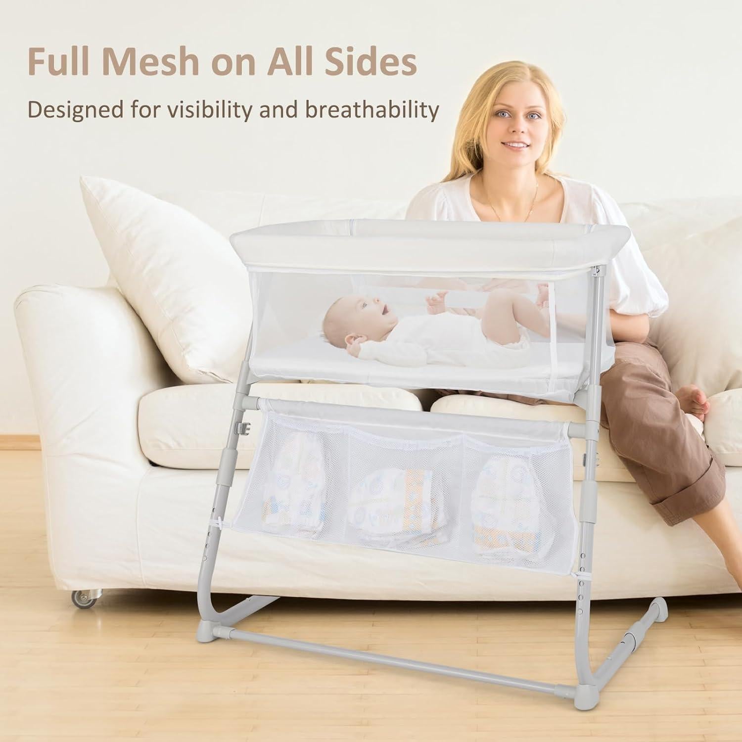 Cuna Lateral INFANS Ajustable para Bebés Blanco 3 en 1