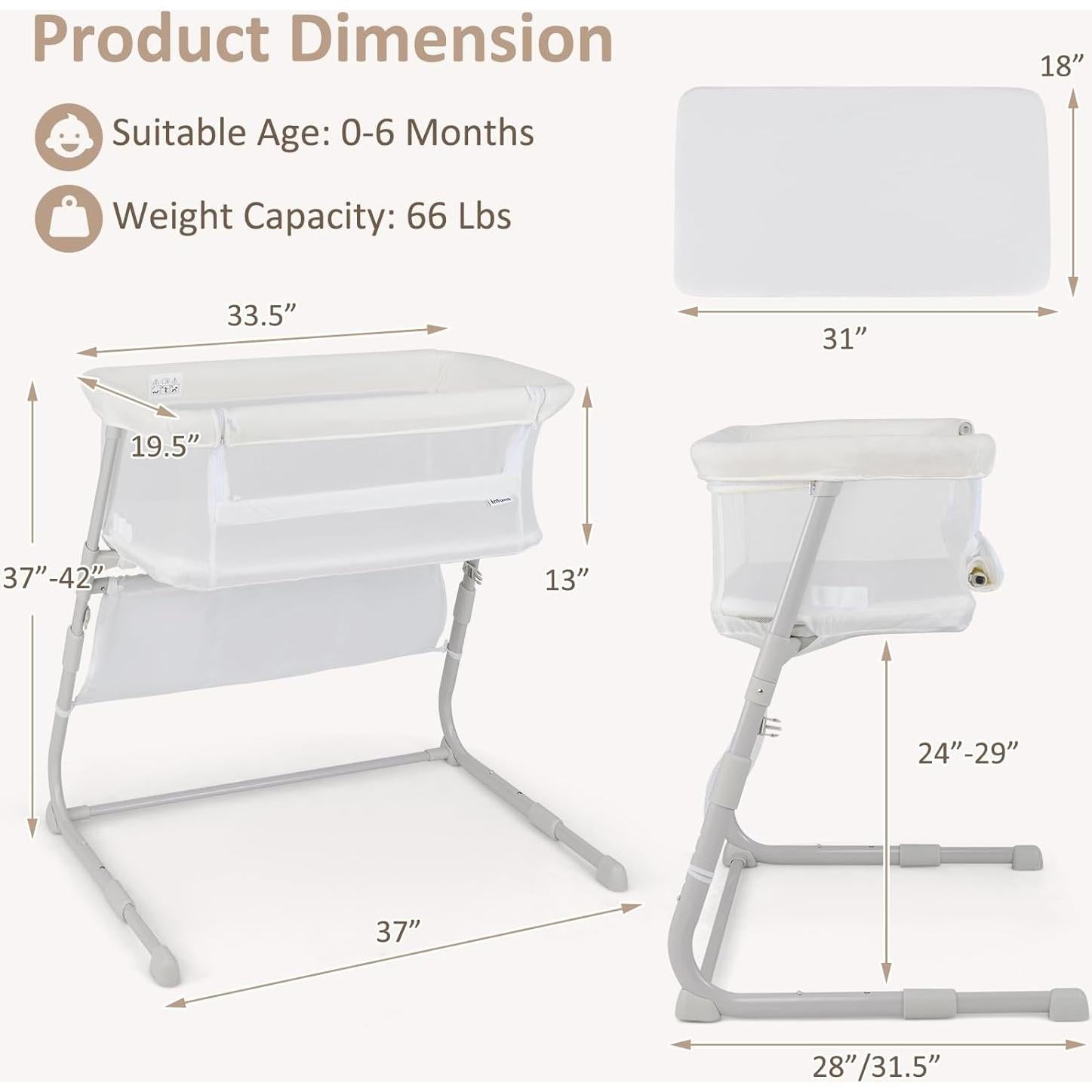 Cuna Lateral INFANS Ajustable para Bebés Blanco 3 en 1