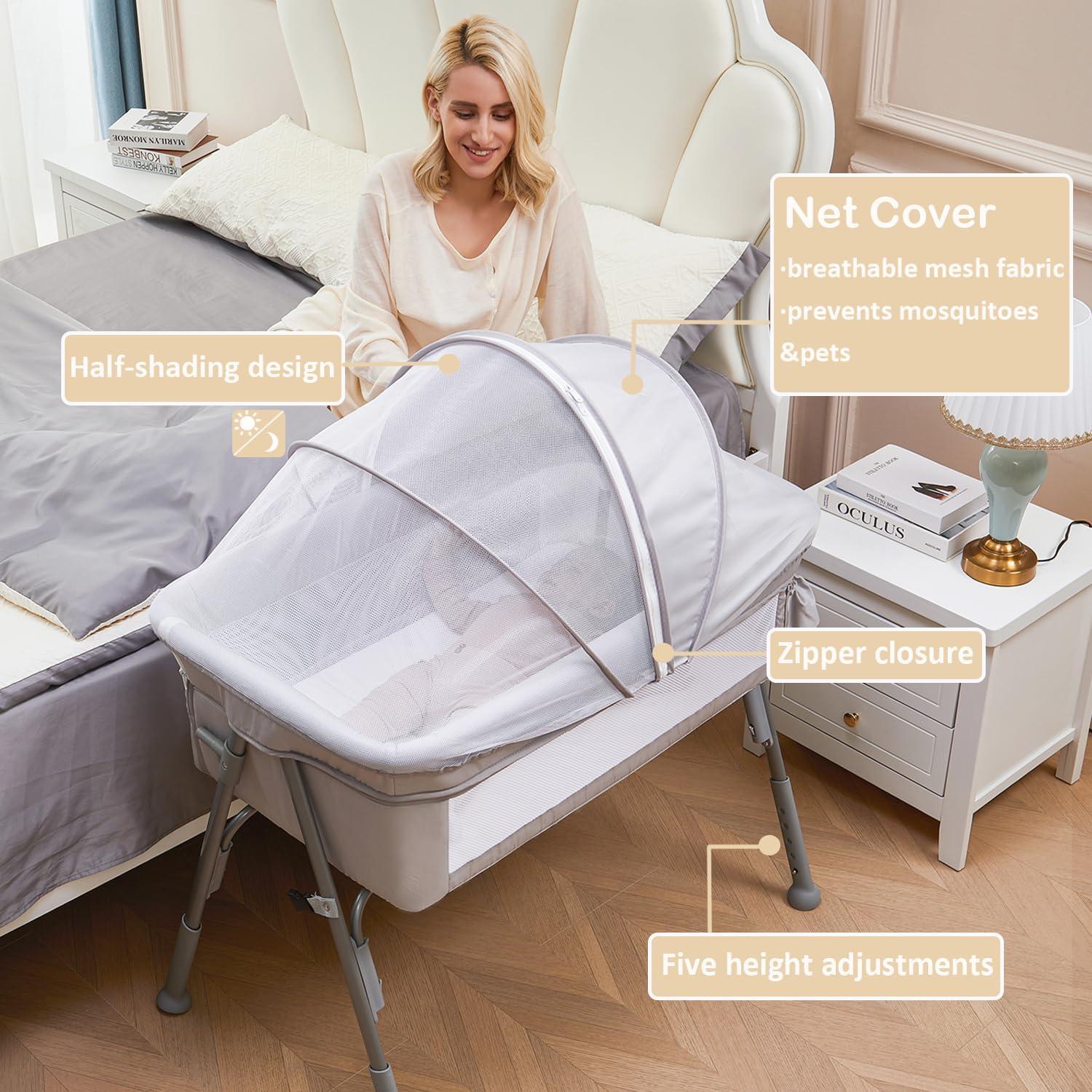 Cuna de lado Nezmdi BBC001 con colchón ajustable y malla