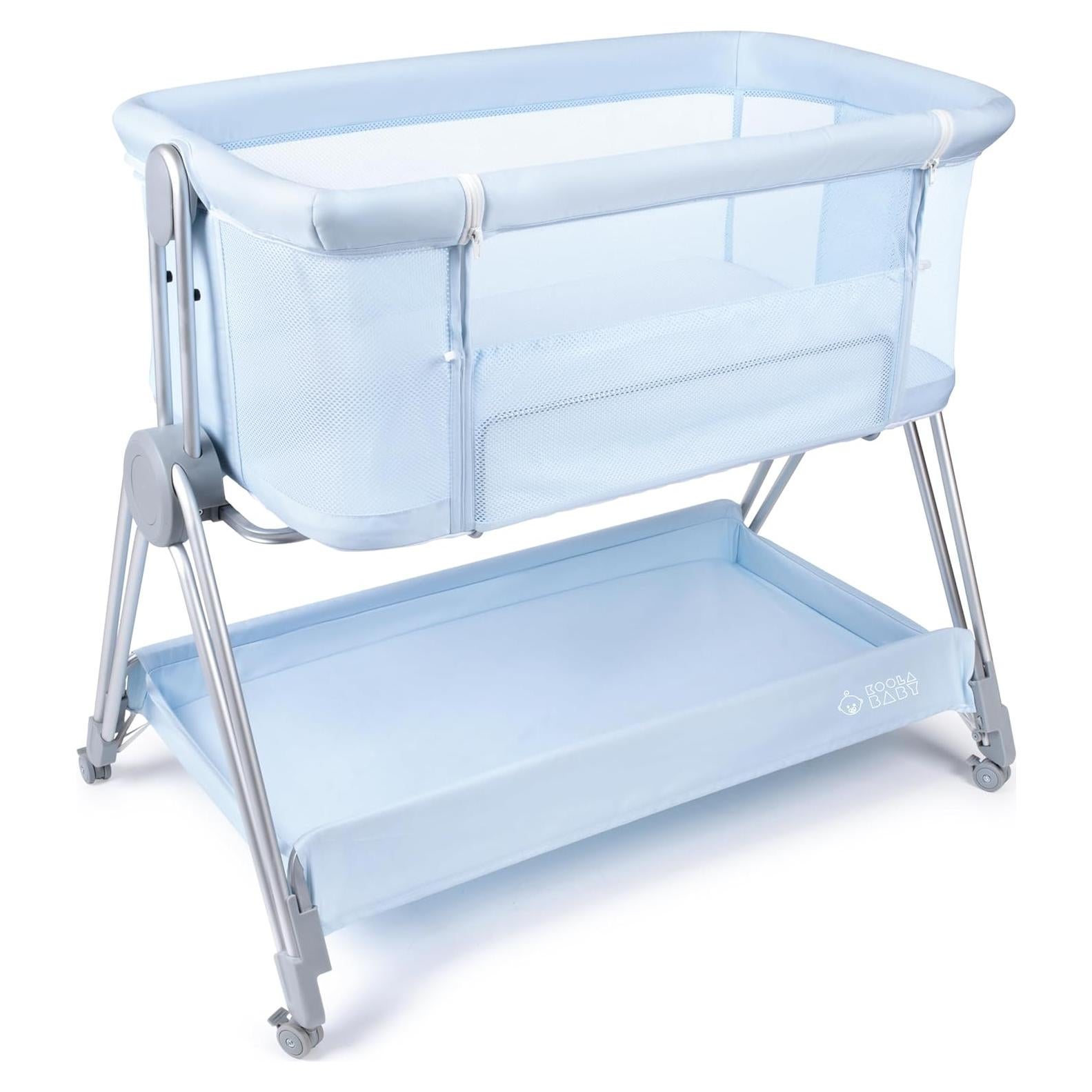 Cuna Lateral KOOLABABY Azul con Altura Ajustable y Ruedas