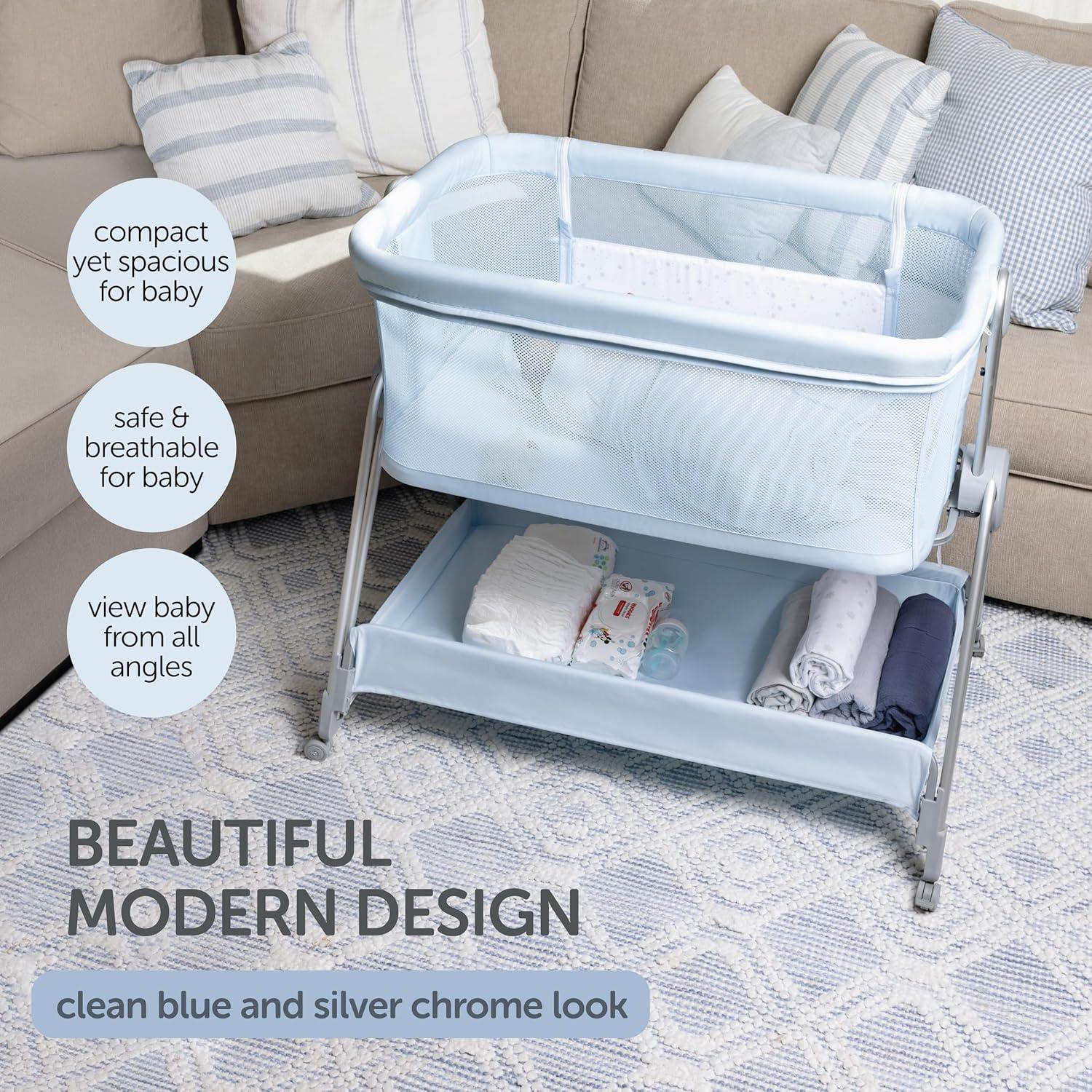 Cuna Lateral KOOLABABY Azul con Altura Ajustable y Ruedas