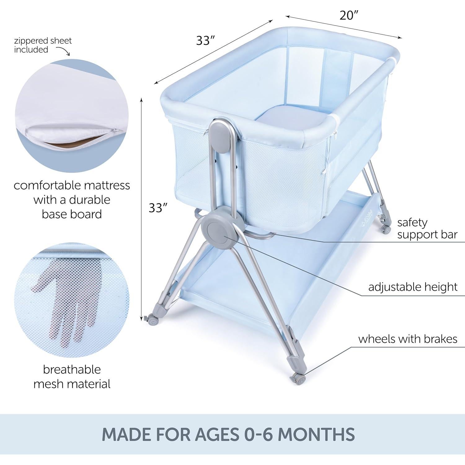Cuna Lateral KOOLABABY Azul con Altura Ajustable y Ruedas