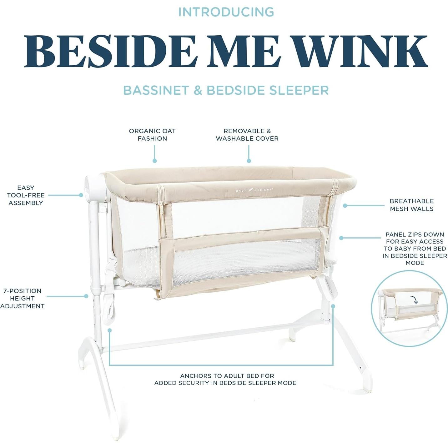 Cuna Beside Me Wink Baby Delight | Ajuste 7 Alturas | Avena