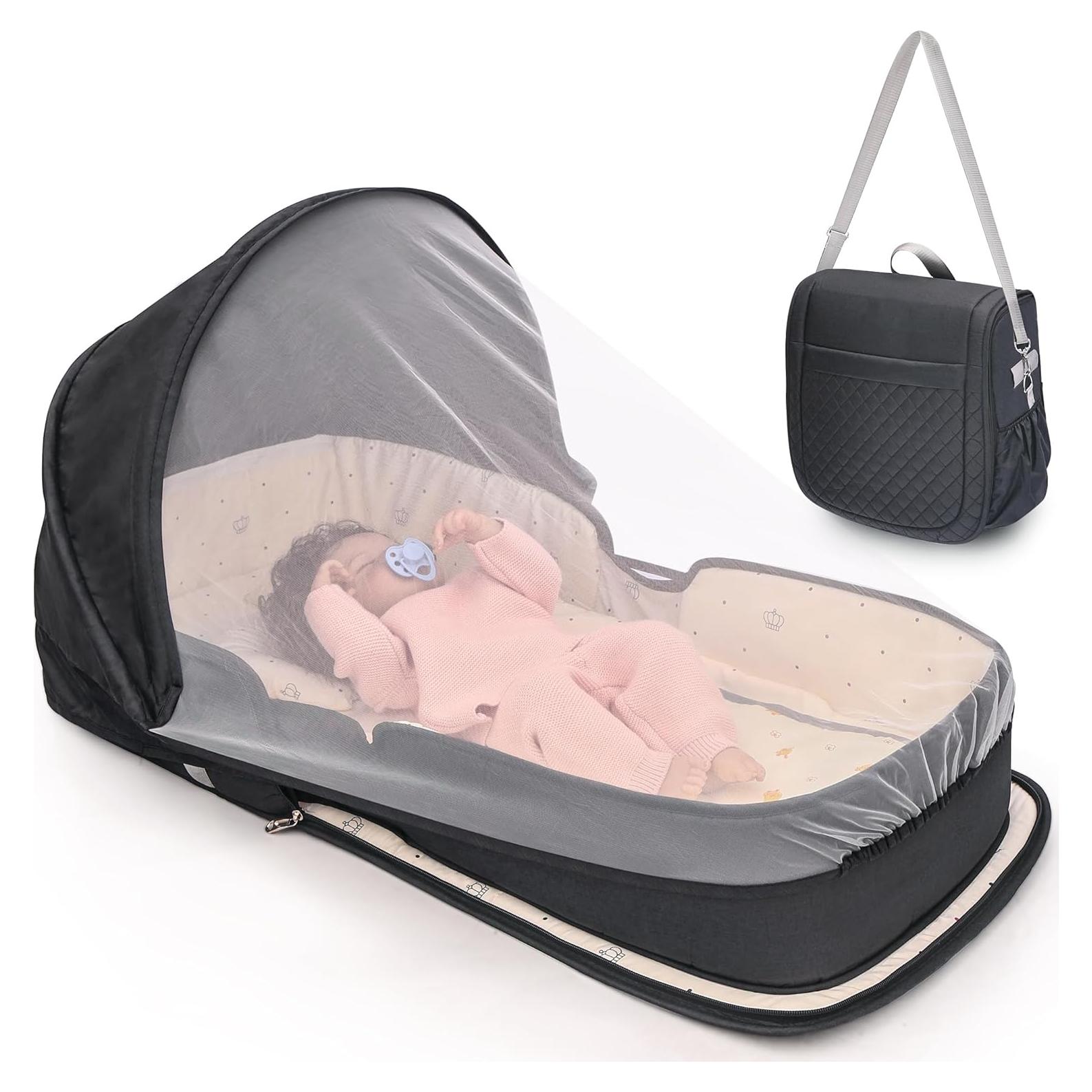 Cuna de viaje portátil YVMVDV para bebés 0-8 meses con mosquitero