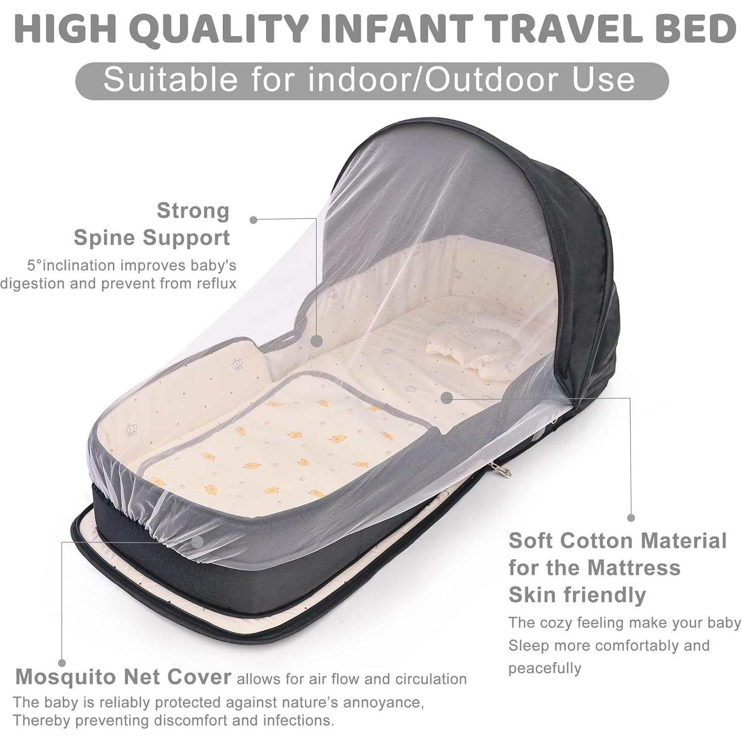 Cuna de viaje portátil YVMVDV para bebés 0-8 meses con mosquitero