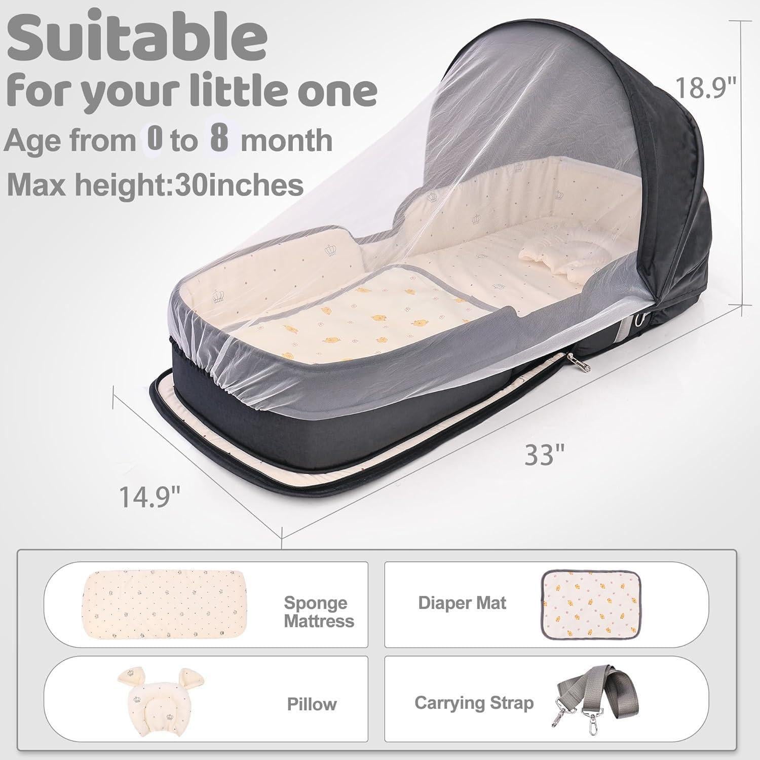 Cuna de viaje portátil YVMVDV para bebés 0-8 meses con mosquitero