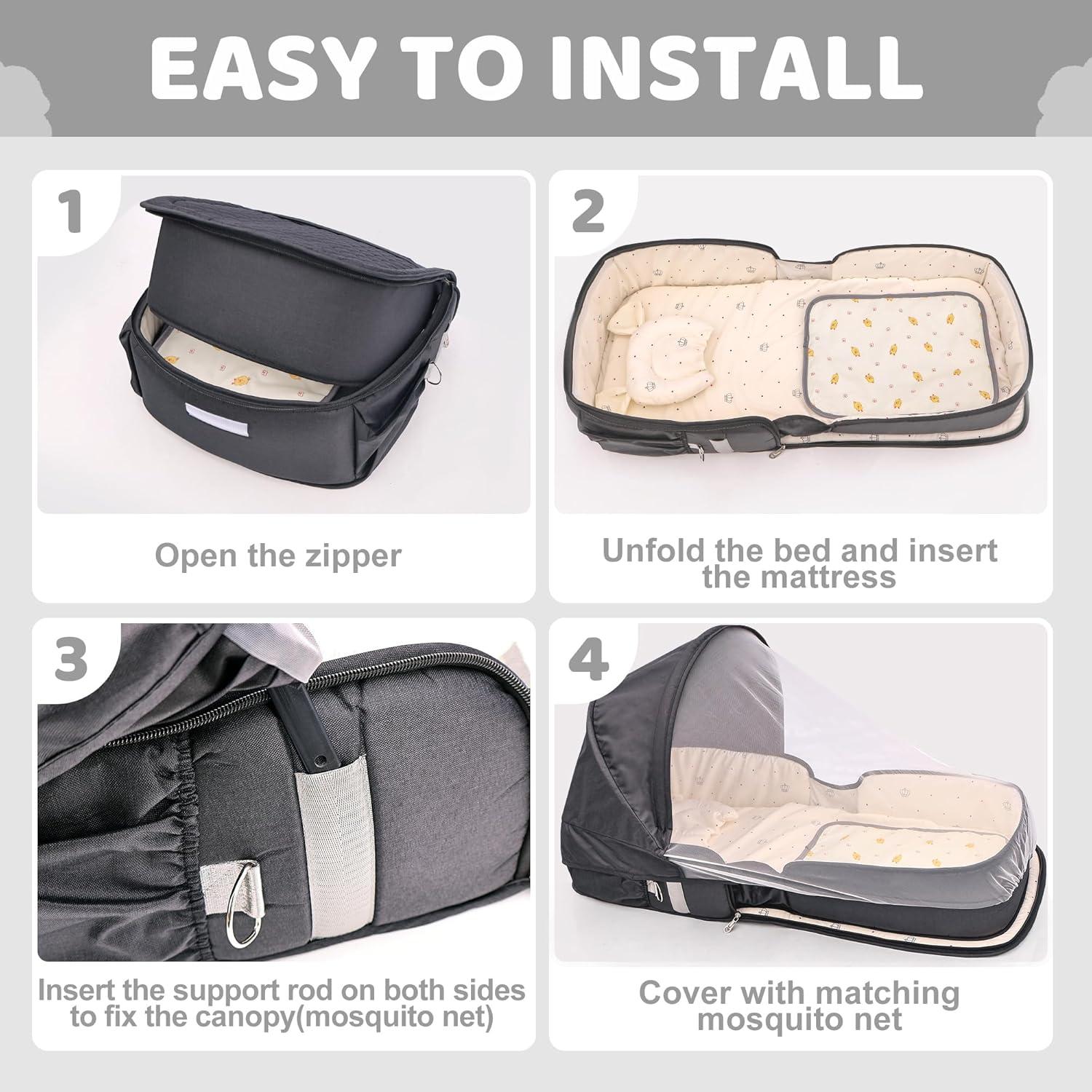 Cuna de viaje portátil YVMVDV para bebés 0-8 meses con mosquitero