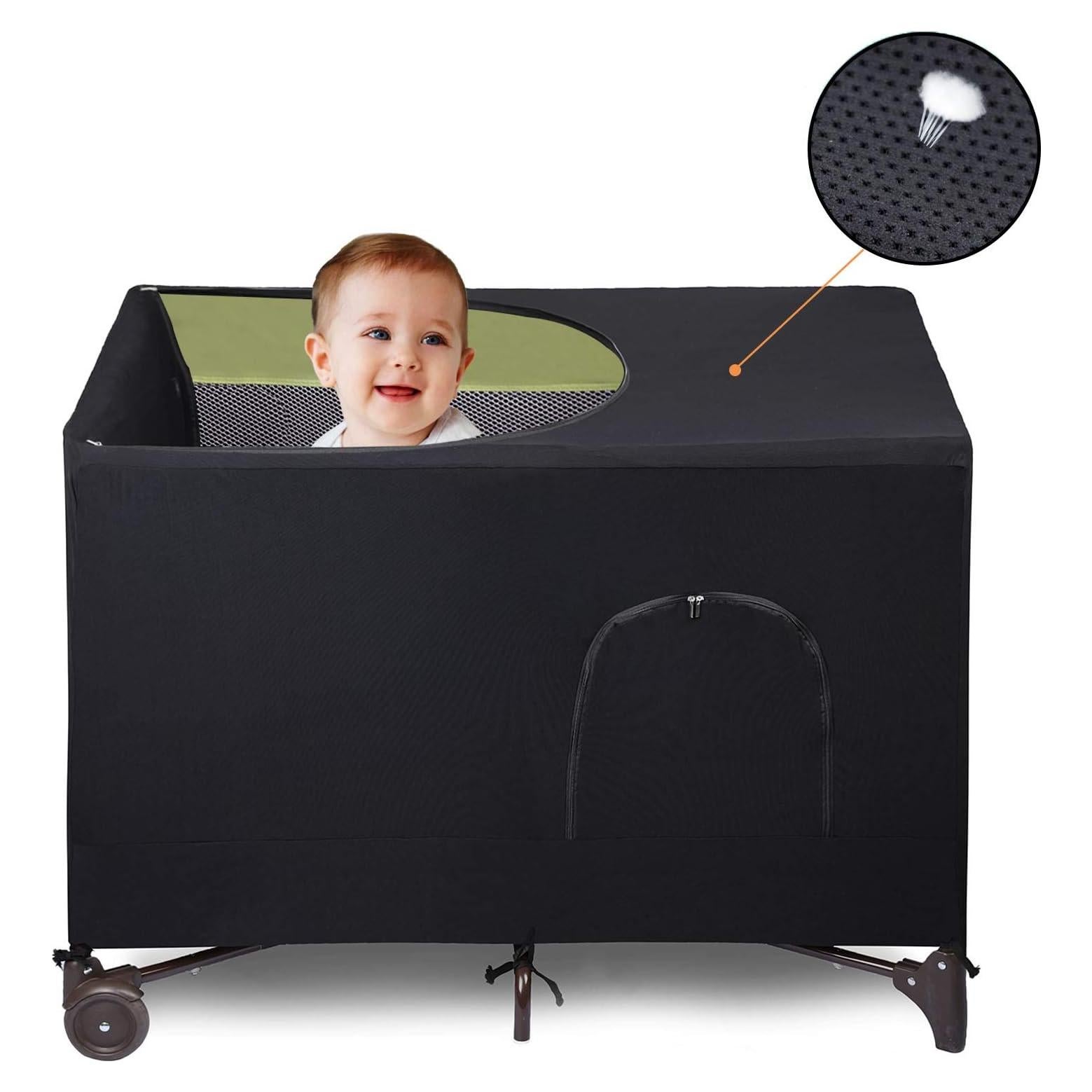 Cubierta de Oscurecimiento LLYWCM para Cuna de Viaje - Negra