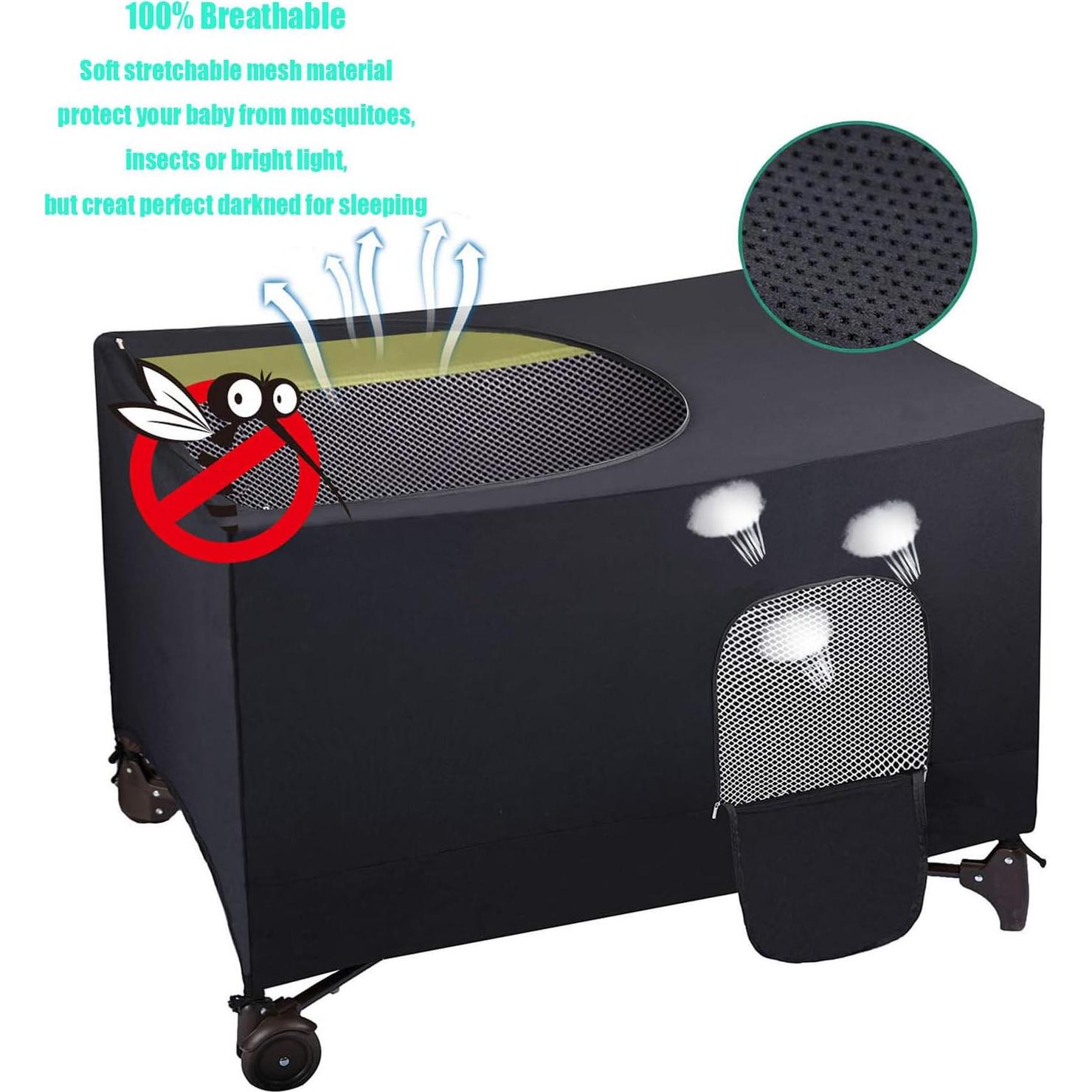 Cubierta de Oscurecimiento LLYWCM para Cuna de Viaje - Negra