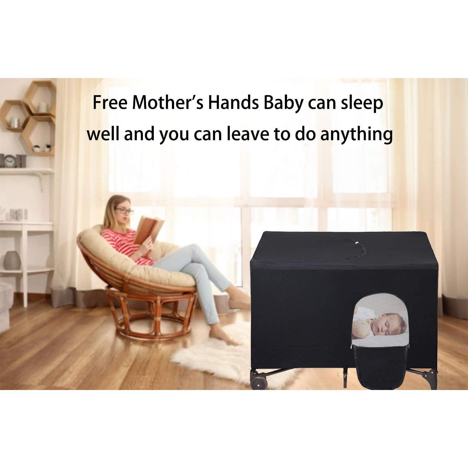 Cubierta de Oscurecimiento LLYWCM para Cuna de Viaje - Negra