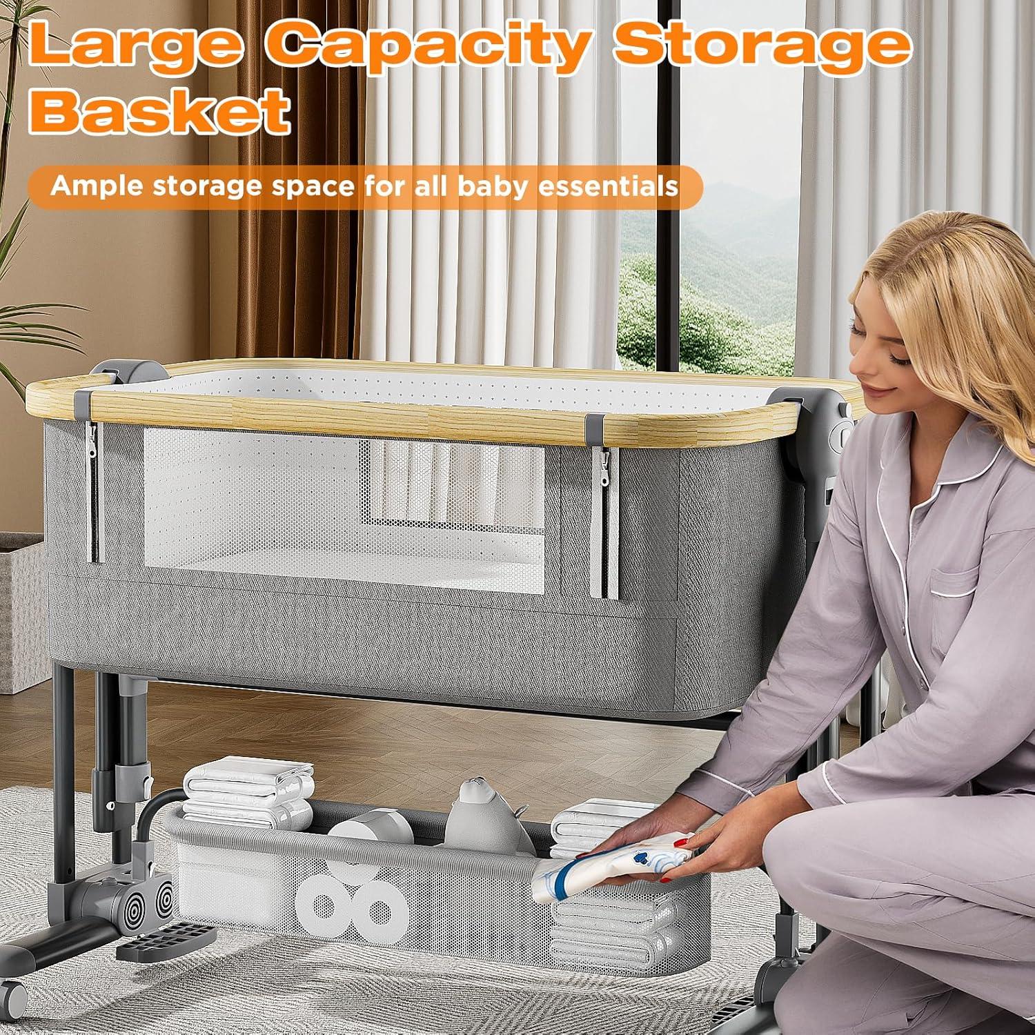 Cuna 4 en 1 Cawesor Gris Plegable con Colchón y Ruedas