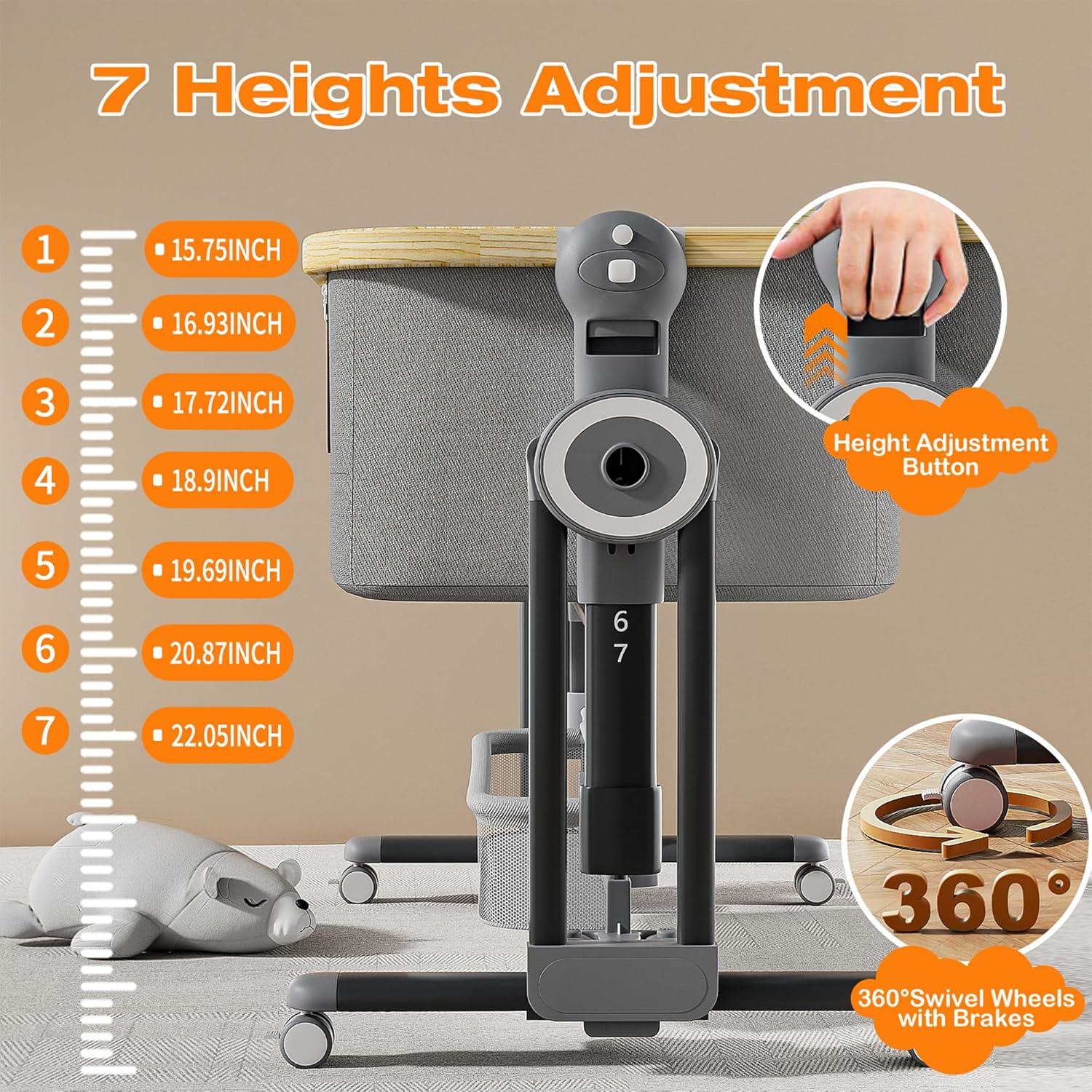 Cuna 4 en 1 Cawesor Gris Plegable con Colchón y Ruedas