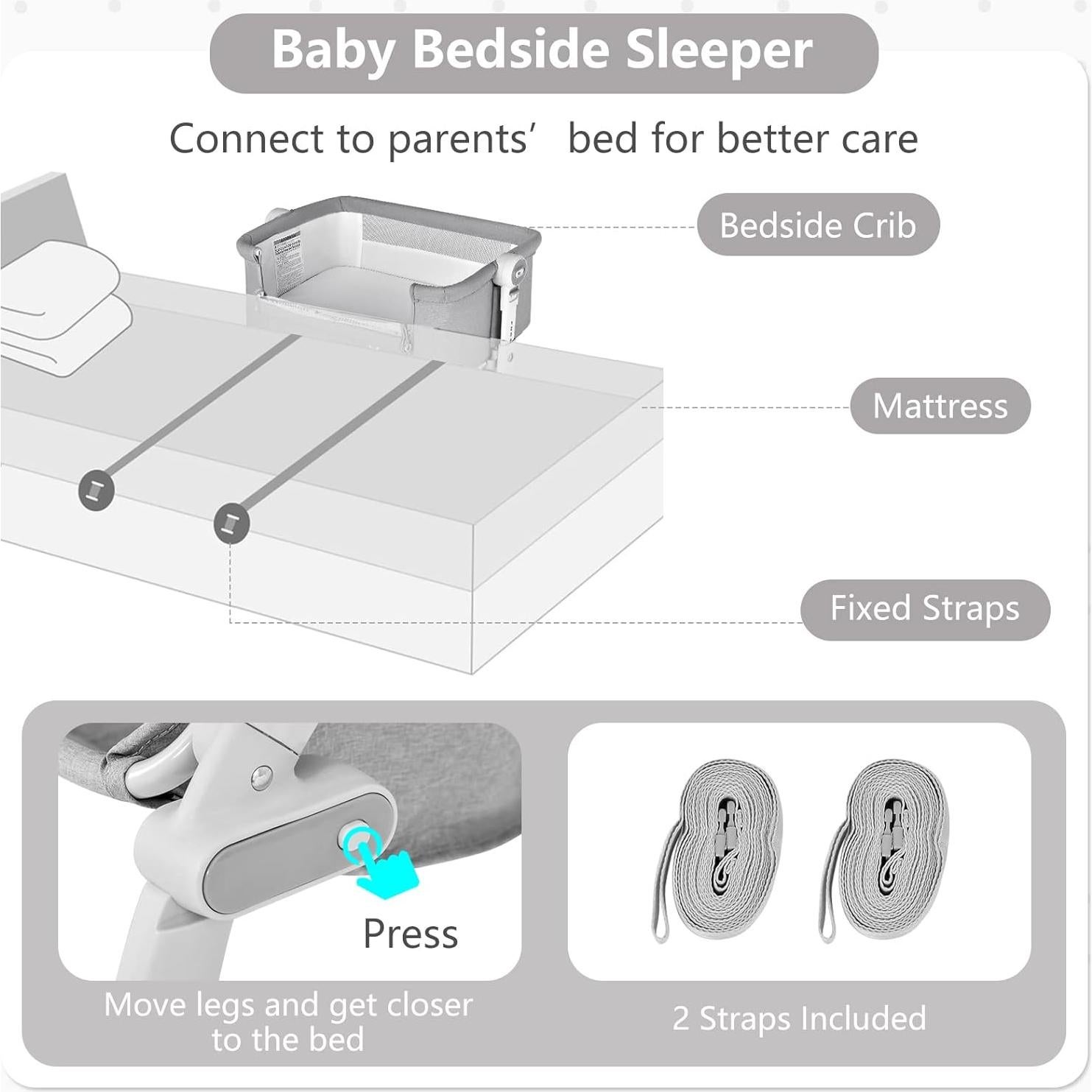 Cuna 3 en 1 INFANS para Bebés Plegable y Ajustable Gris