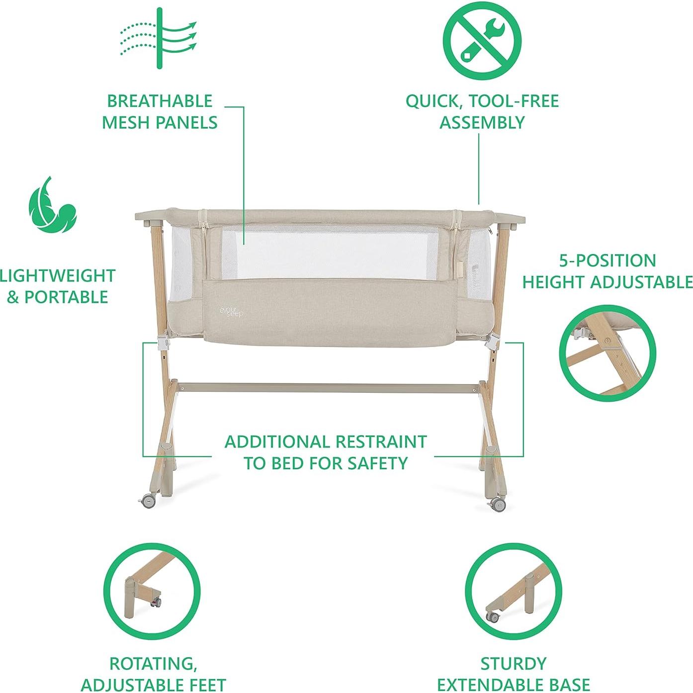 Cuna Evolur Stellar Lateral Beige Ajustable 11.34 kg