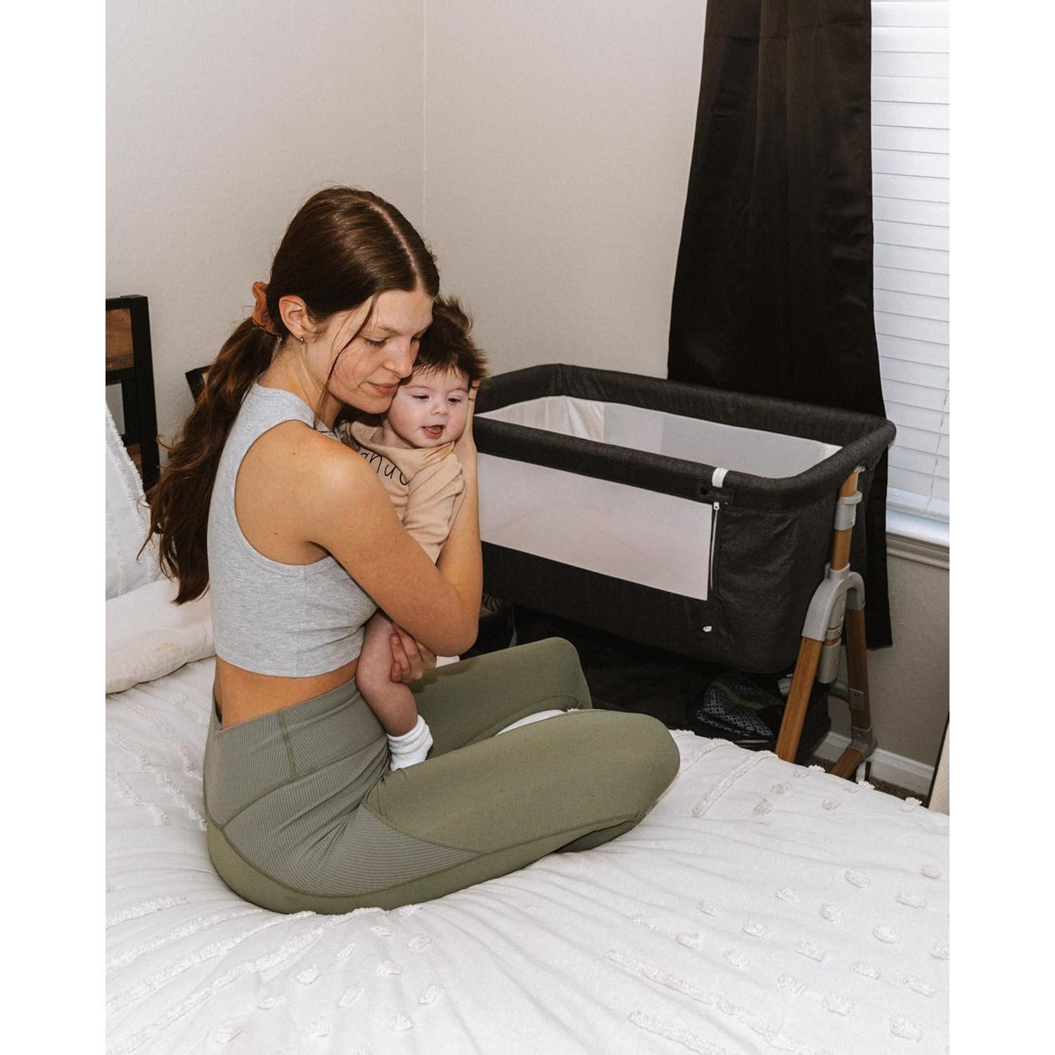 Cuna Lateral 3 en 1 HARPPA Gris con Colchón y Ruedas