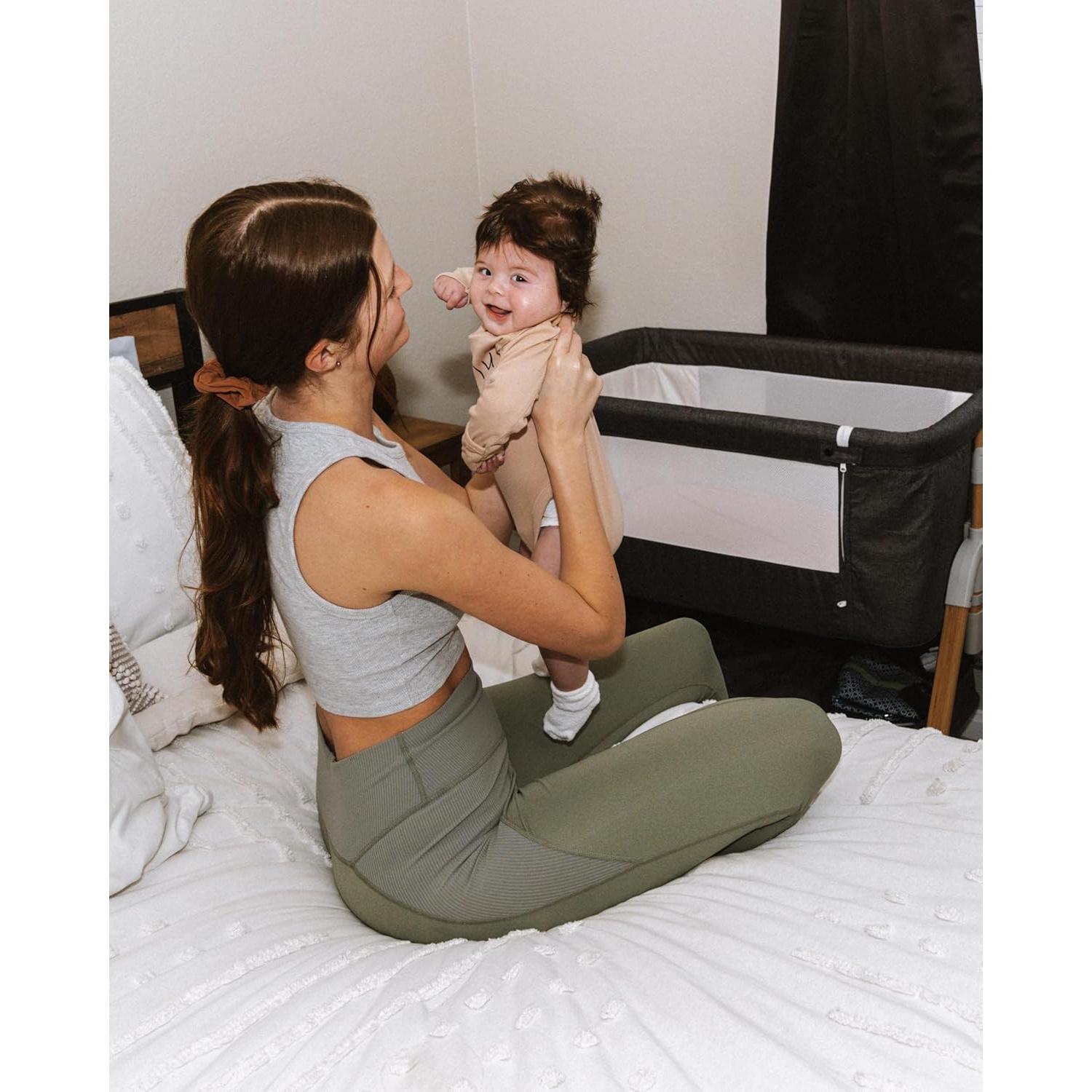 Cuna Lateral 3 en 1 HARPPA Gris con Colchón y Ruedas