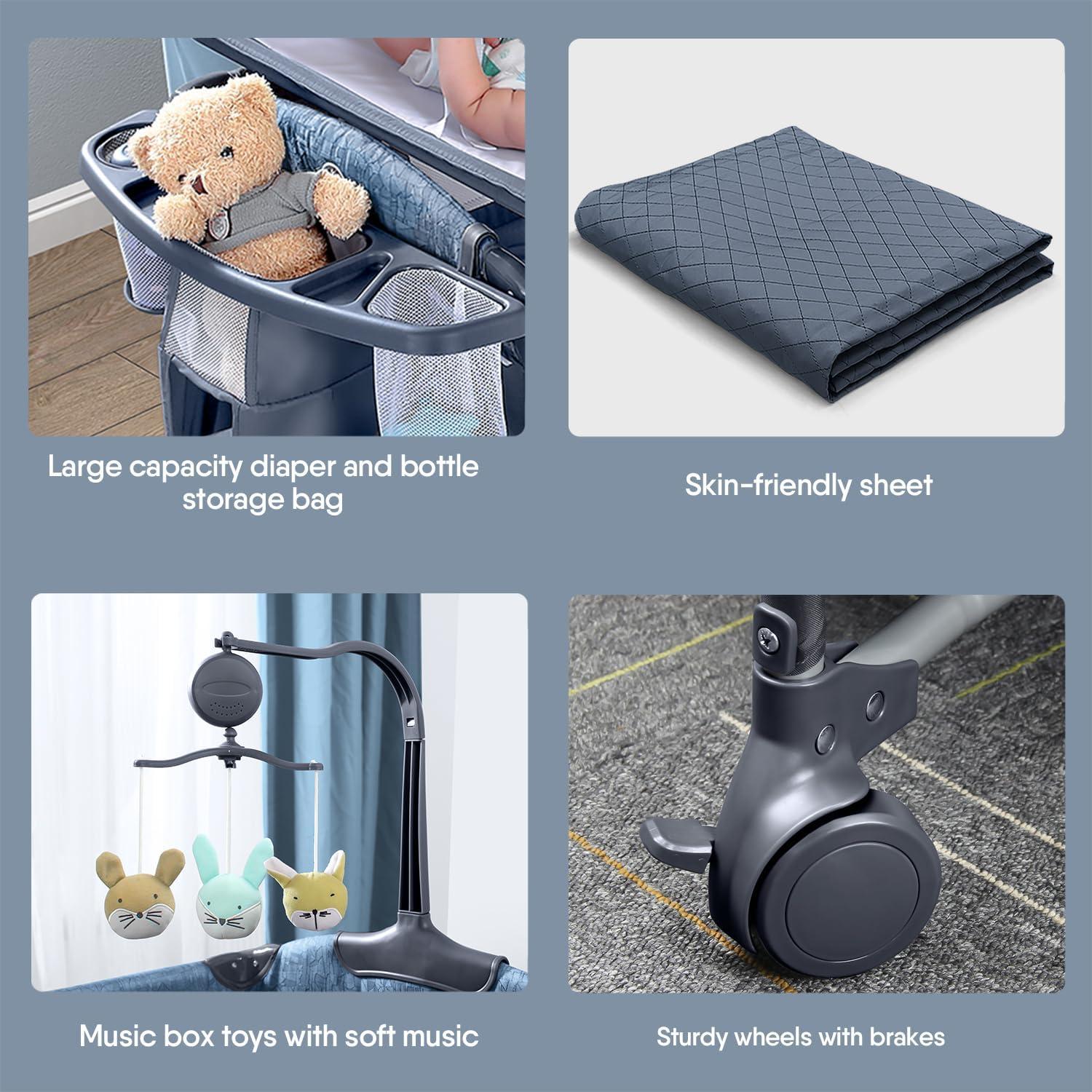 Cuna Lateral BabyBond UP650S Azul 5 en 1 con Cambiador