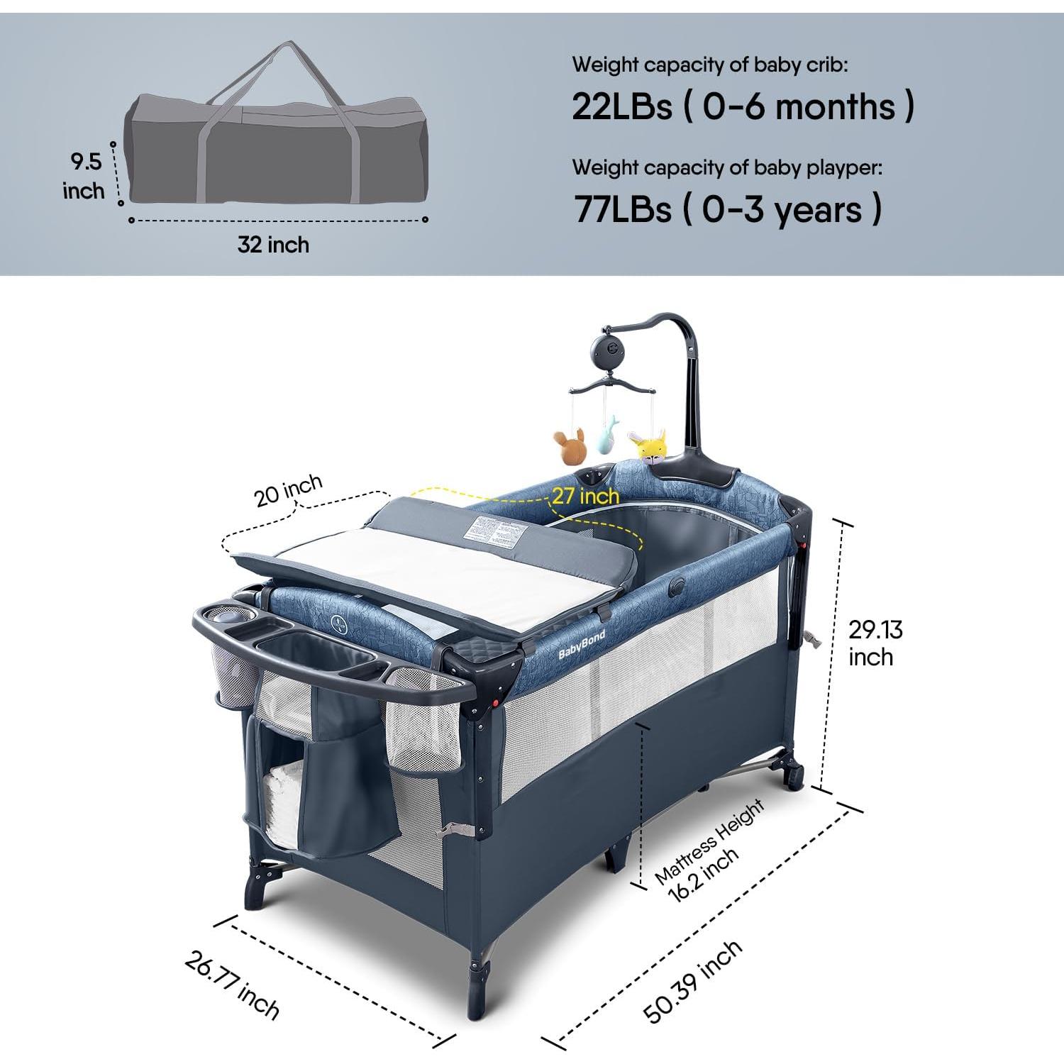 Cuna Lateral BabyBond UP650S Azul 5 en 1 con Cambiador