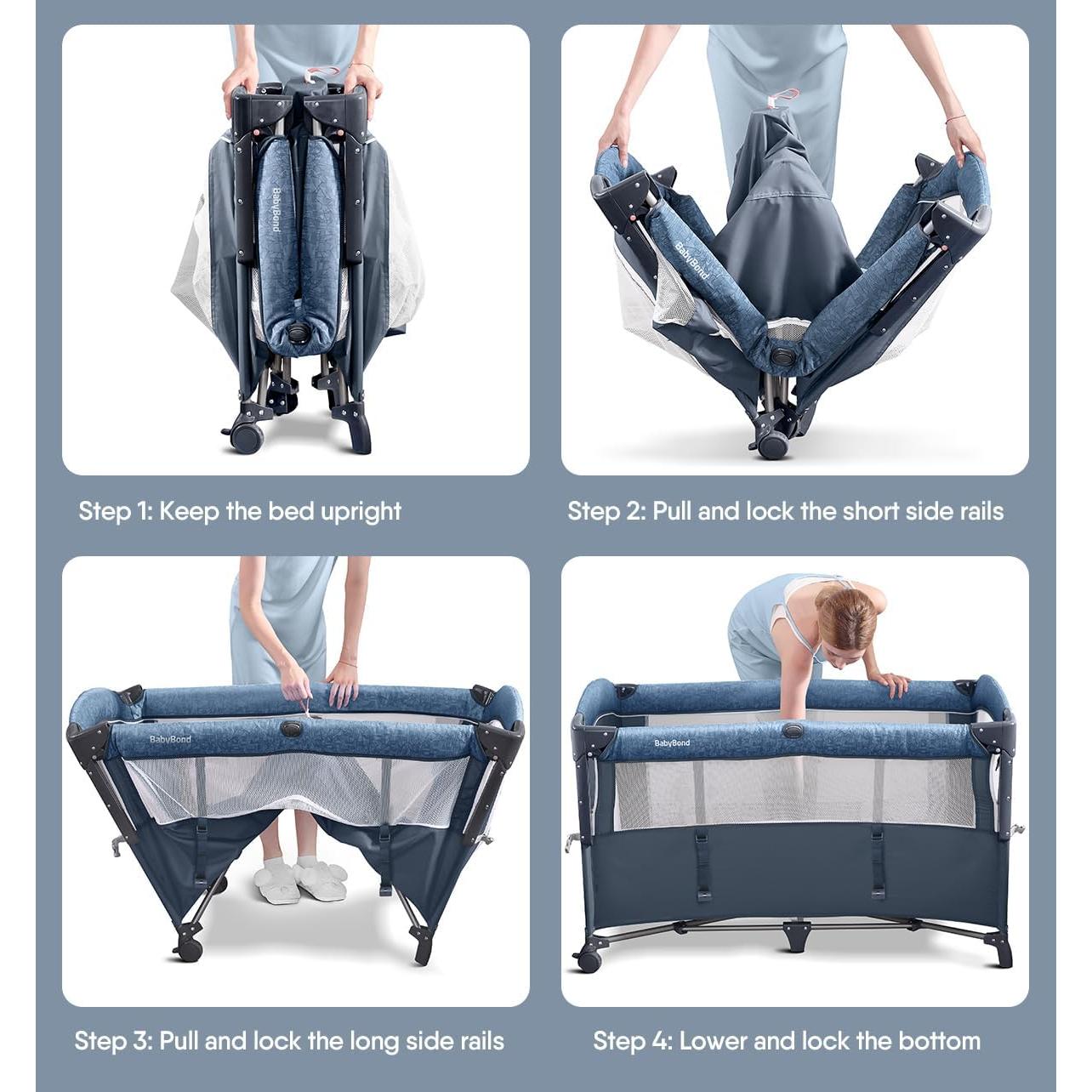 Cuna Lateral BabyBond UP650S Azul 5 en 1 con Cambiador