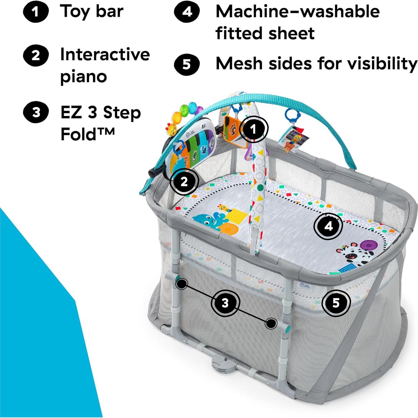 Cuna Plegable 3-en-1 Baby Einstein Kick & Snooze con Piano