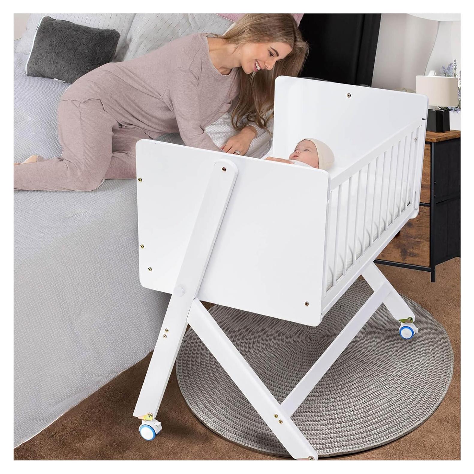 Cuna Lateral Plegable Flwrgirl de Madera para Bebés 4 en 1