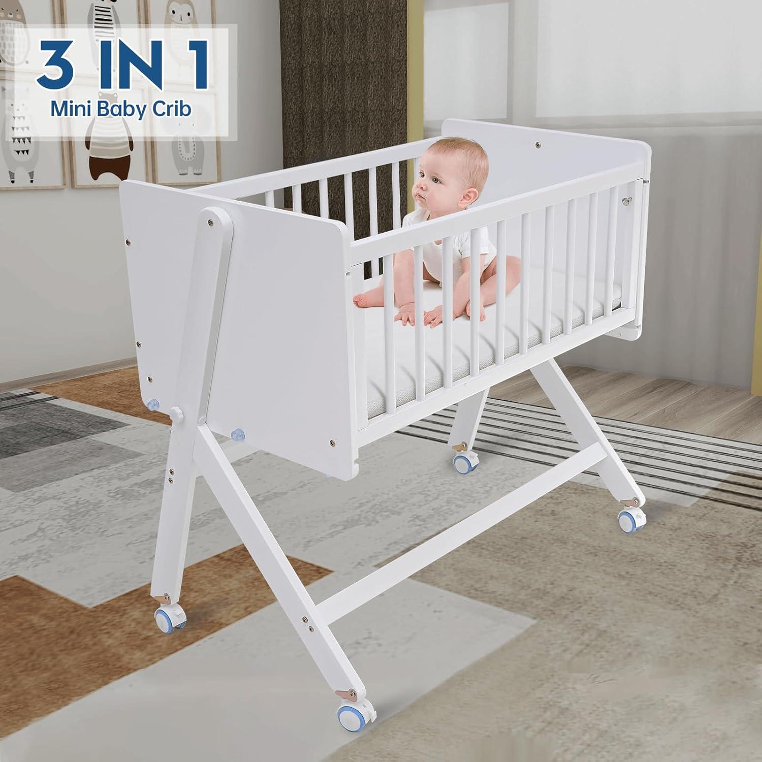 Cuna Lateral Plegable Flwrgirl de Madera para Bebés 4 en 1