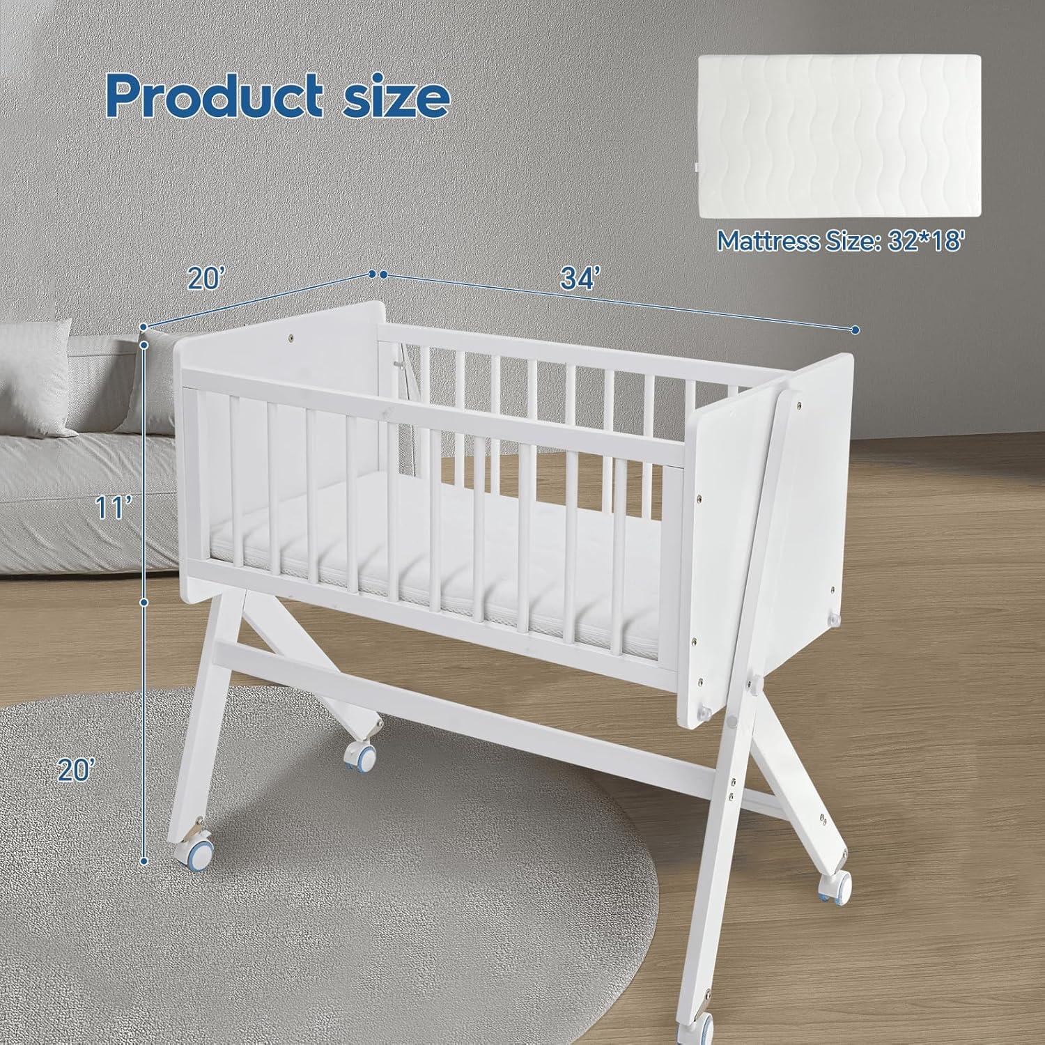 Cuna Lateral Plegable Flwrgirl de Madera para Bebés 4 en 1