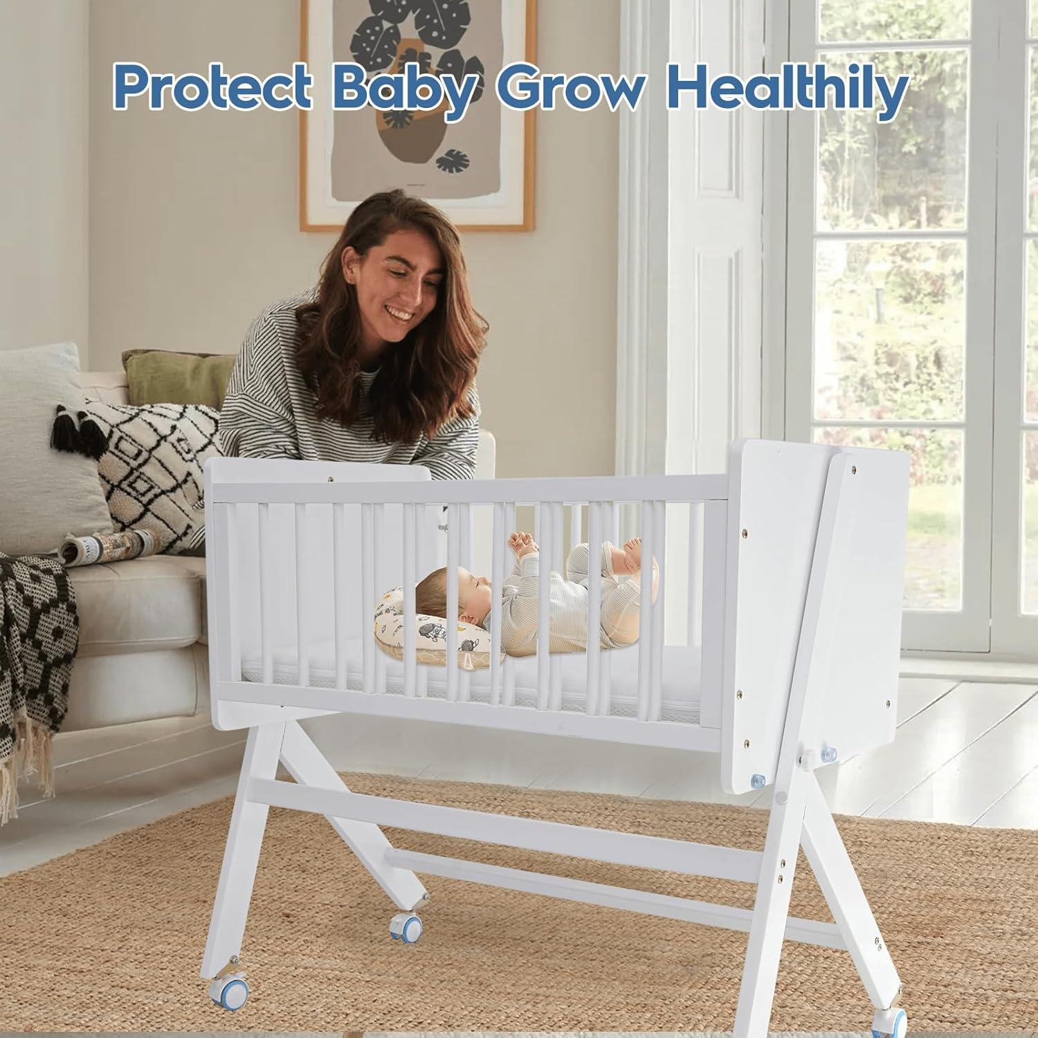 Cuna Lateral Plegable Flwrgirl de Madera para Bebés 4 en 1