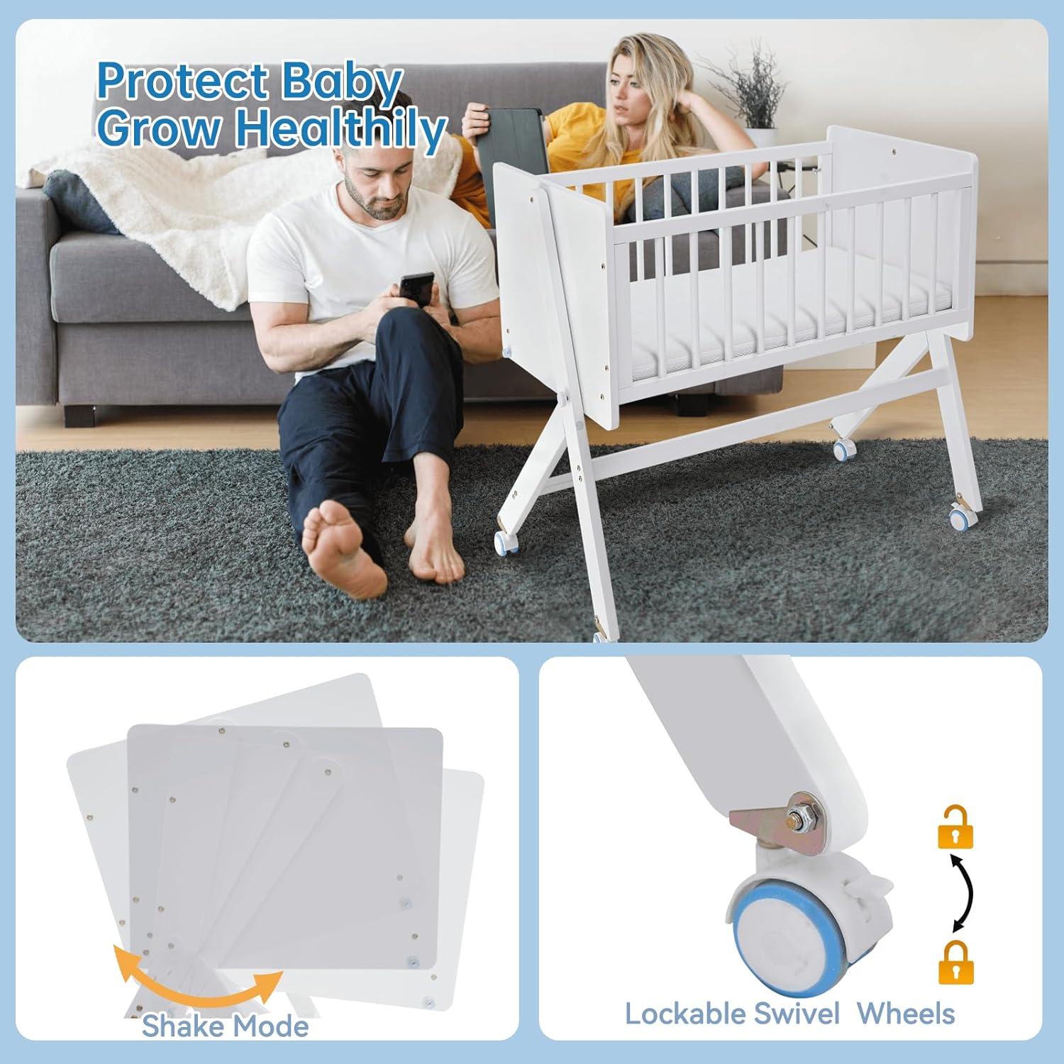 Cuna Lateral Plegable Flwrgirl de Madera para Bebés 4 en 1