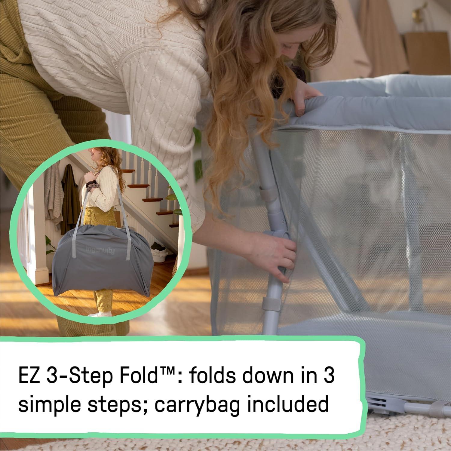 Cuna Portátil 3-en-1 Ingenuity Gris con Sombra UPF 50+