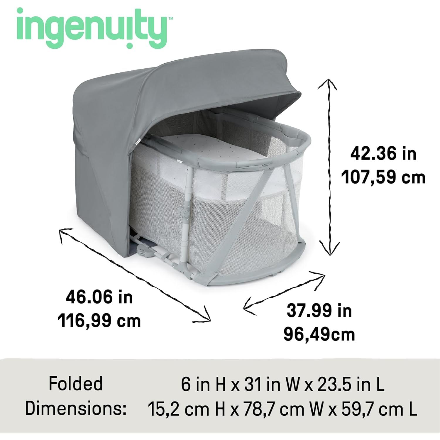 Cuna Portátil 3-en-1 Ingenuity Gris con Sombra UPF 50+