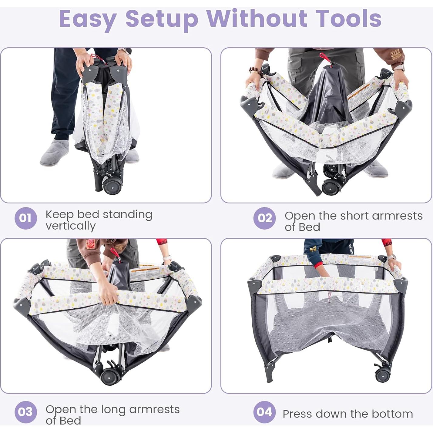 Cuna Plegable Costzon 3 en 1 con Mesa de Cambio y Juguetes