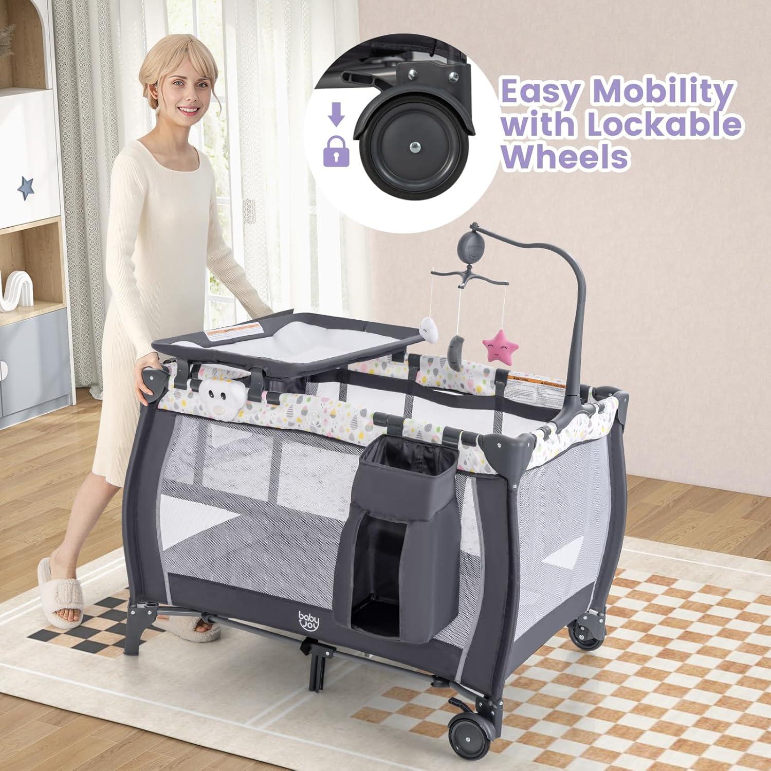 Cuna Plegable Costzon 3 en 1 con Mesa de Cambio y Juguetes