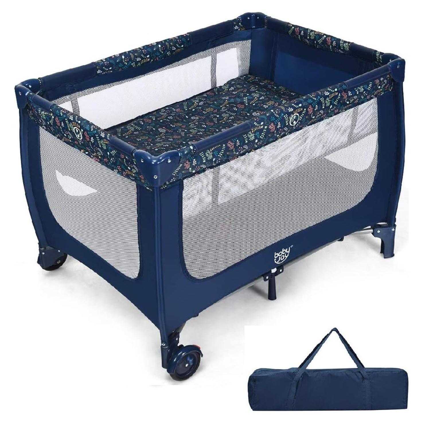 Cuna Portátil Baby Joy BP8116-4 Azul Plegable con Colchón