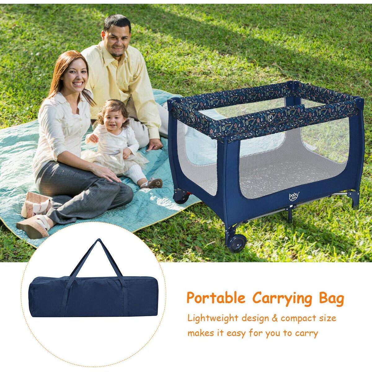 Cuna Portátil Baby Joy BP8116-4 Azul Plegable con Colchón