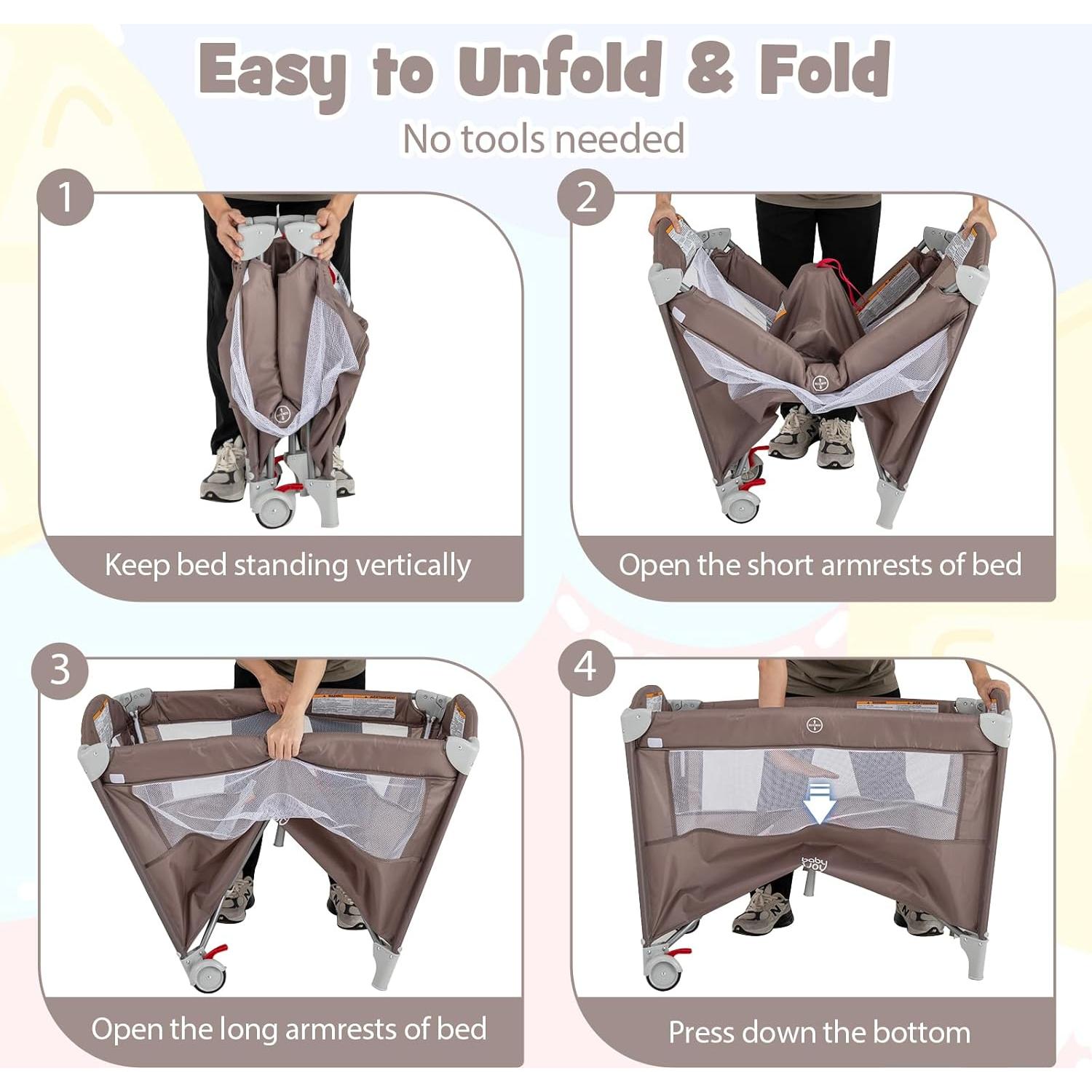 Cuna portátil 5-en-1 BABY JOY con cambiador y moisés - Café