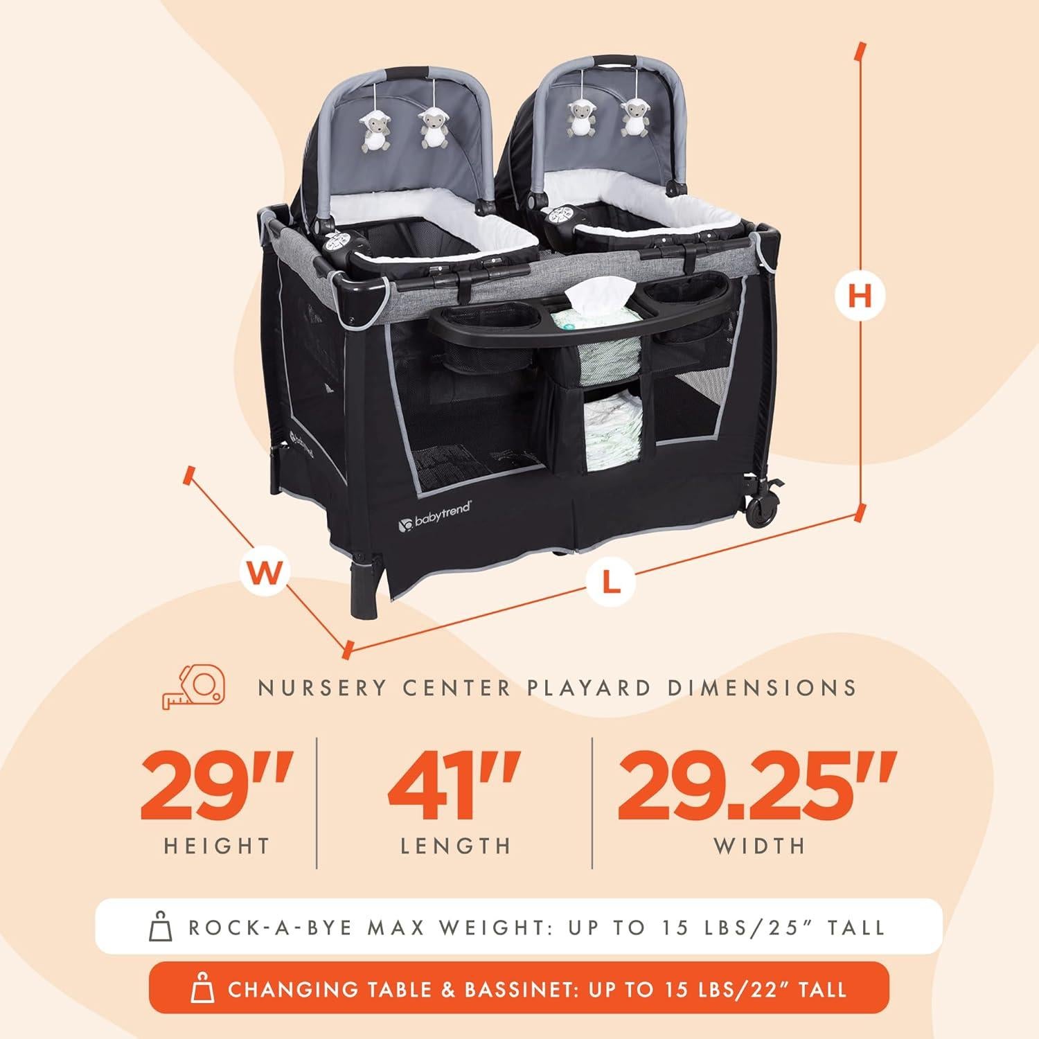 Centro de Guardería Baby Trend PY75C45B con 2 Cunas y Mesa de Cambio