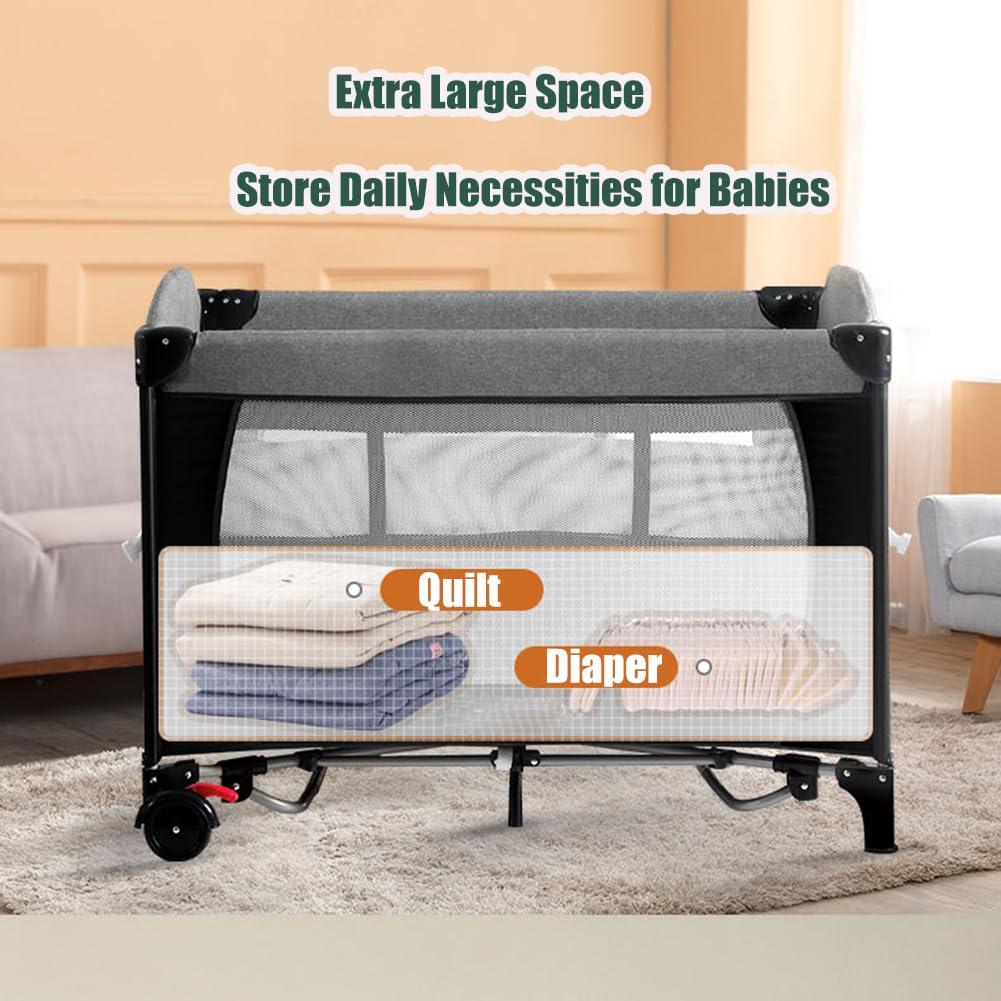 Cuna Portátil 5-en-1 MMBABY Negra, Cuna al Lado de la Cama