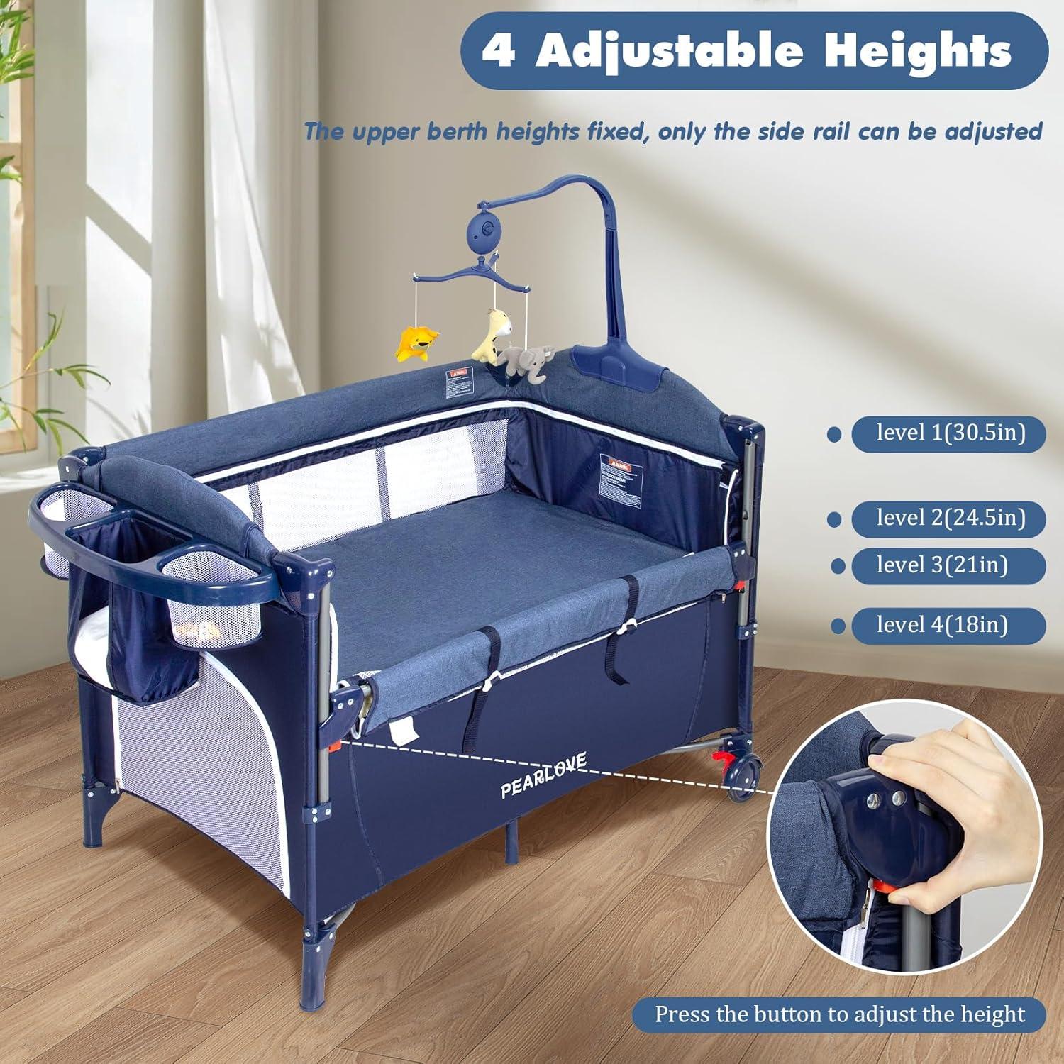 Cuna Lateral 5 en 1 PEARLOVE para Bebés - Azul