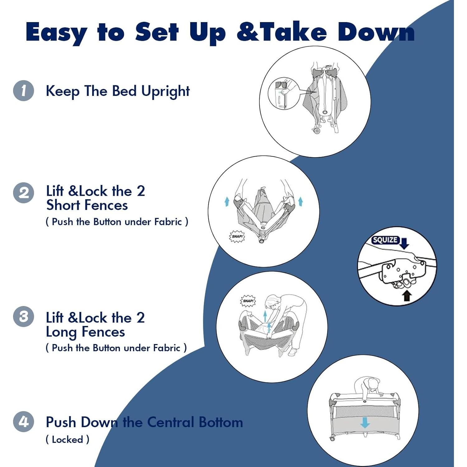 Cuna Lateral 5 en 1 PEARLOVE para Bebés - Azul