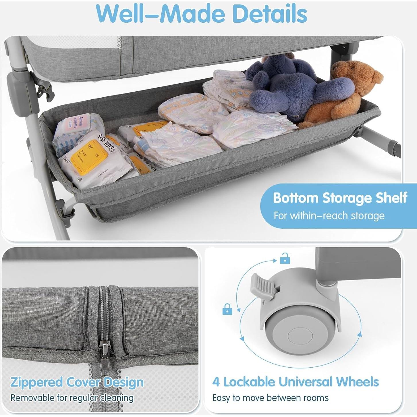 Cuna para Bebés INFANS 3 en 1 Lateral Ajustable Gris