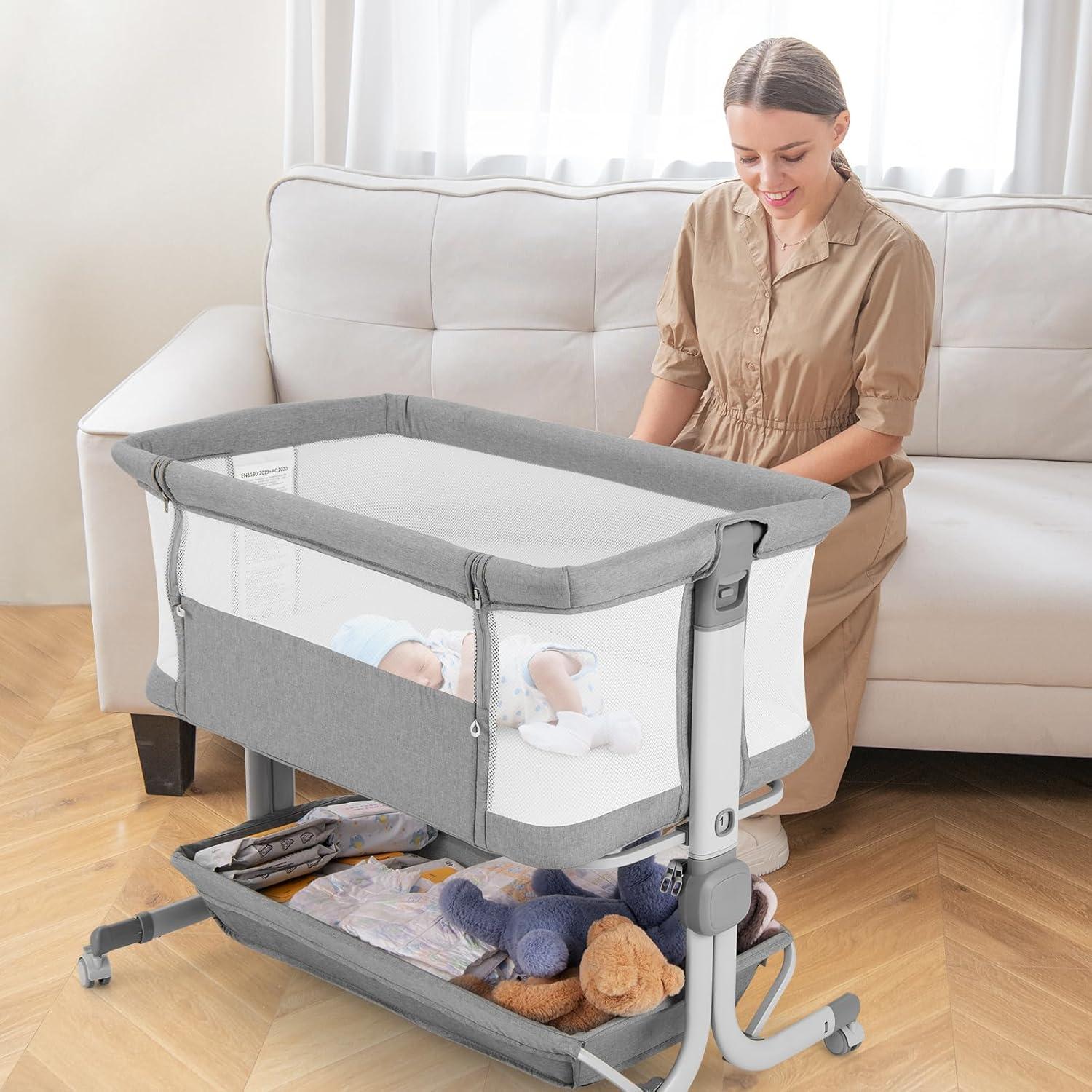 Cuna para Bebés INFANS 3 en 1 Lateral Ajustable Gris