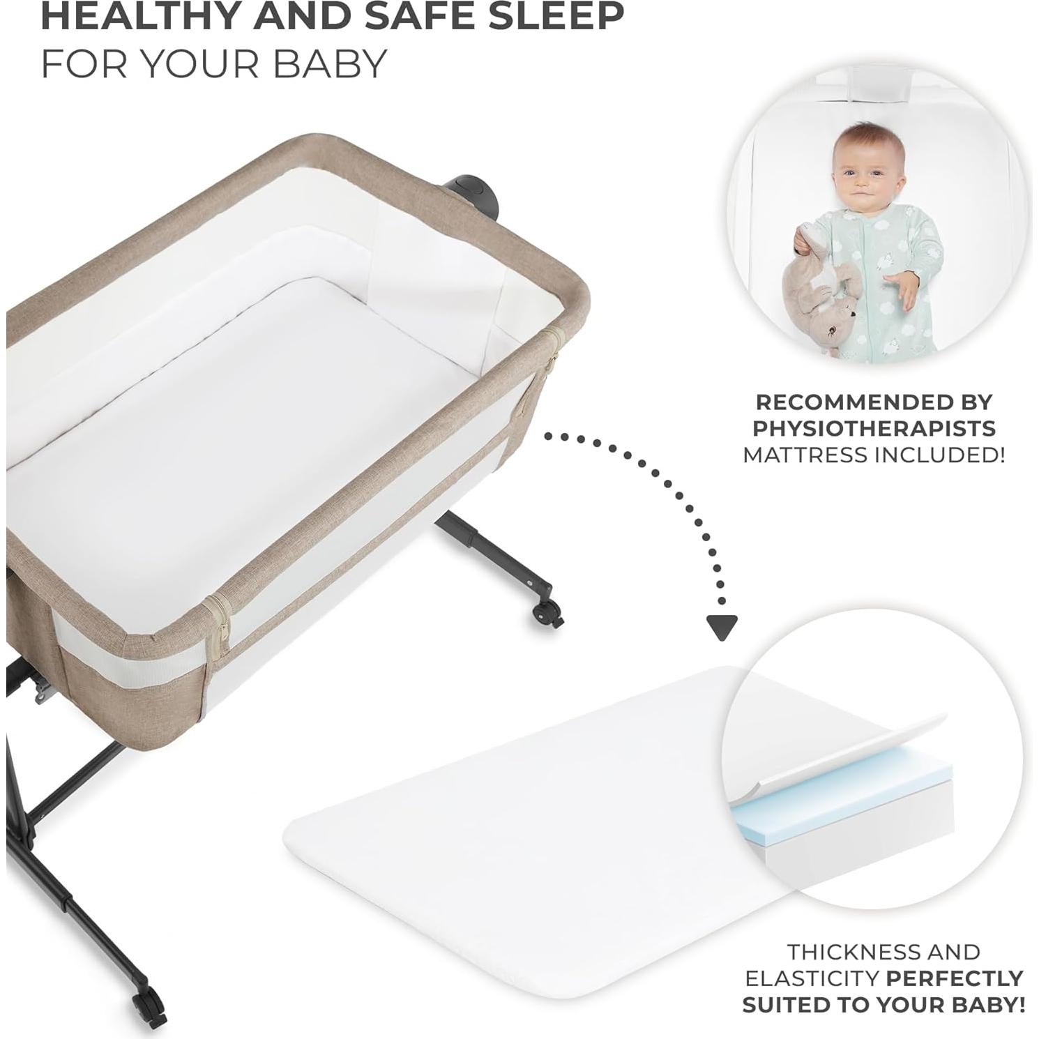 Cuna Lateral 2 en 1 Kinderkraft NESTE UP2 Beige Ajustable