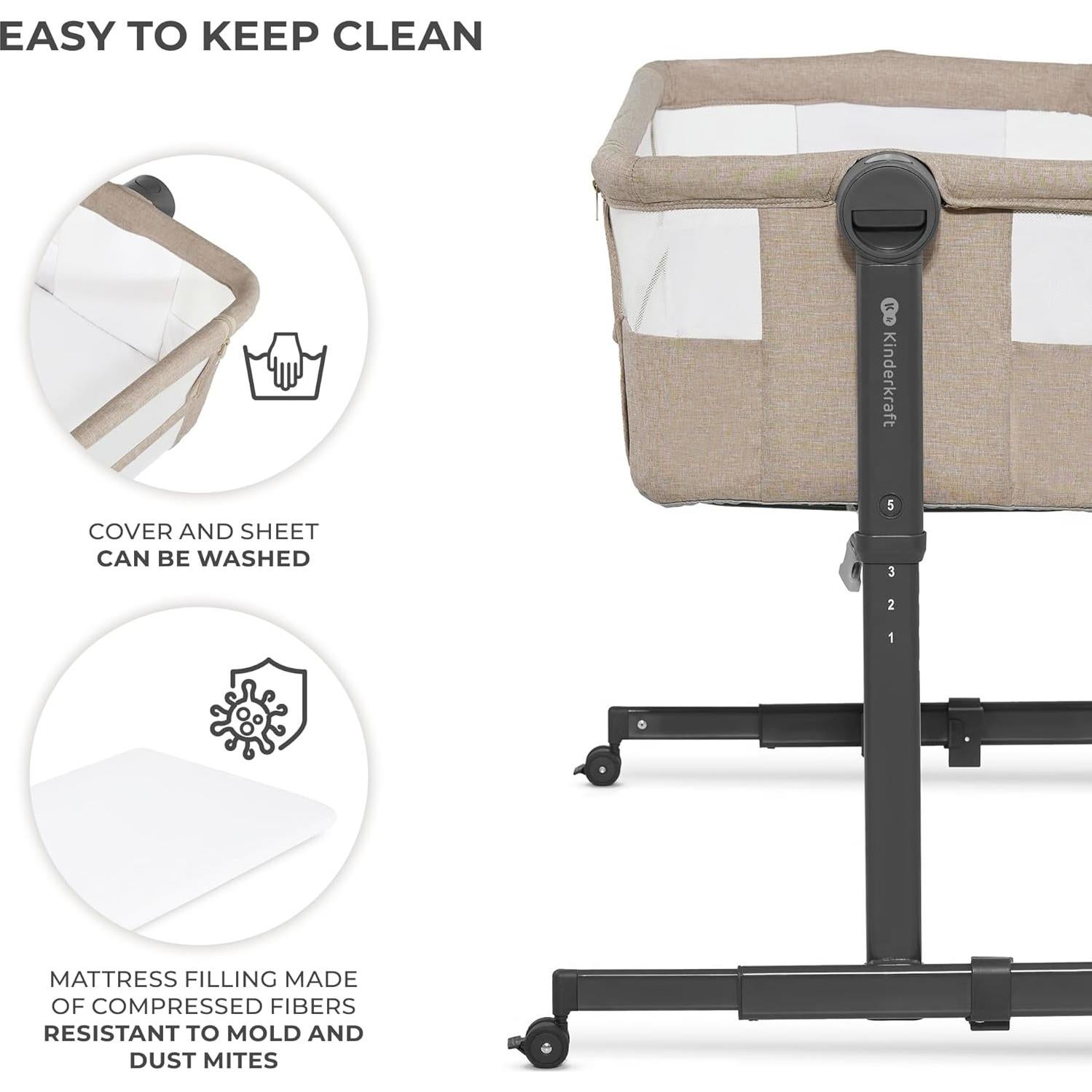 Cuna Lateral 2 en 1 Kinderkraft NESTE UP2 Beige Ajustable