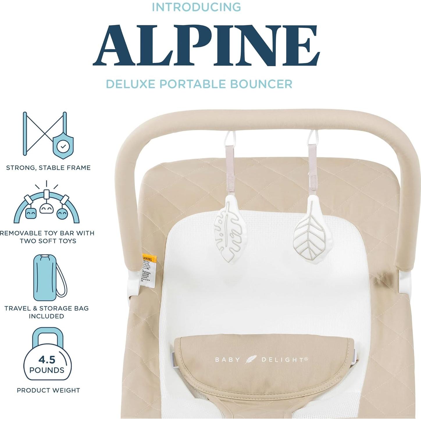 Bouncer Portátil Baby Delight Alpine Deluxe 0-6 Meses Algodón Orgánico