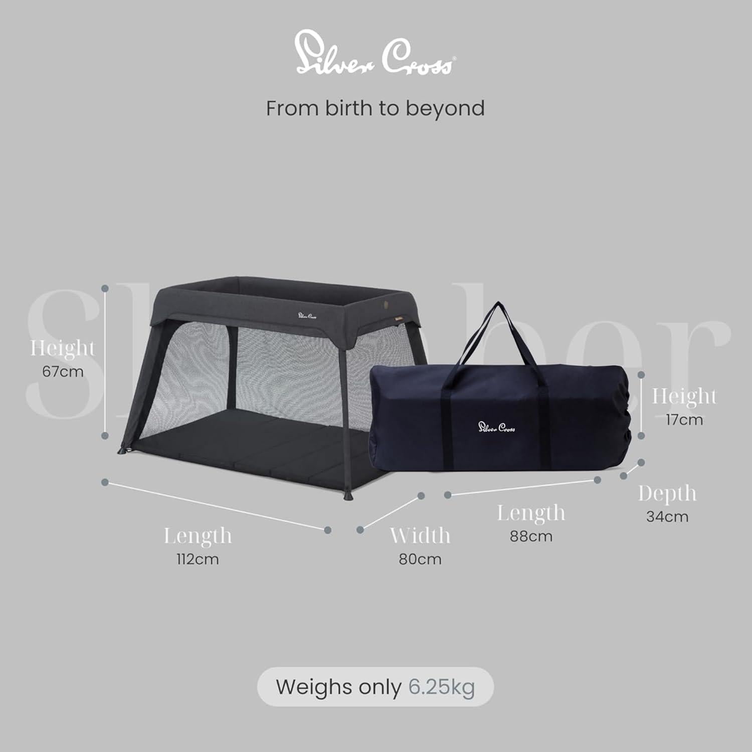 Cuna de viaje Silver Cross Sleep & Go 3 en 1 - Carbono