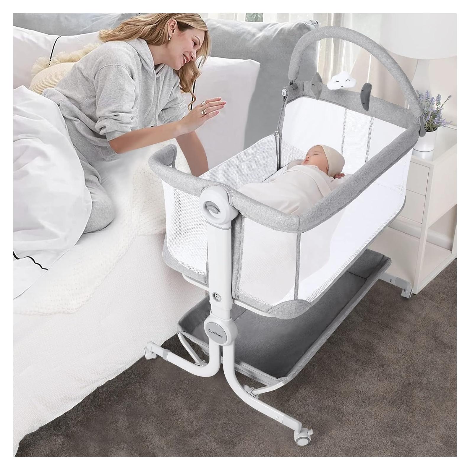 Cuna de Bebé Cowiewie Plegable con Ruedas y Cesta Almacenamiento