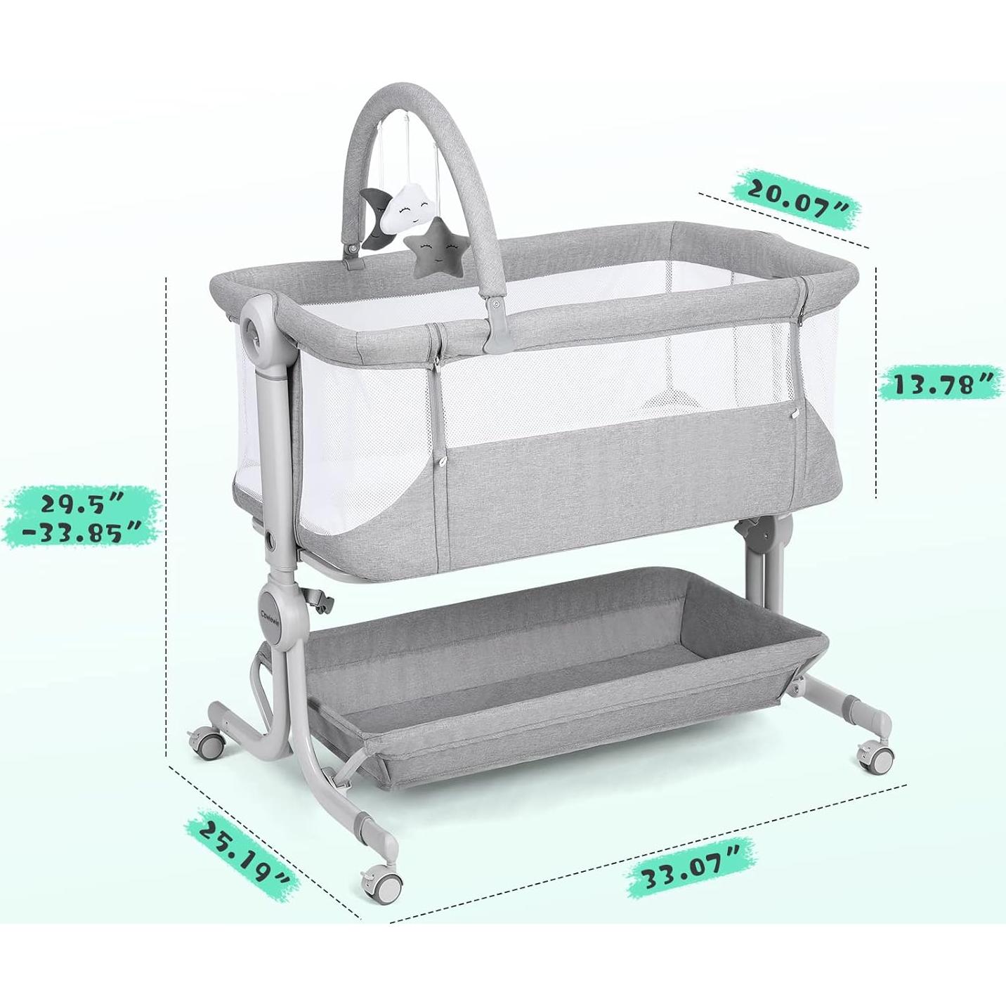 Cuna de Bebé Cowiewie Plegable con Ruedas y Cesta Almacenamiento